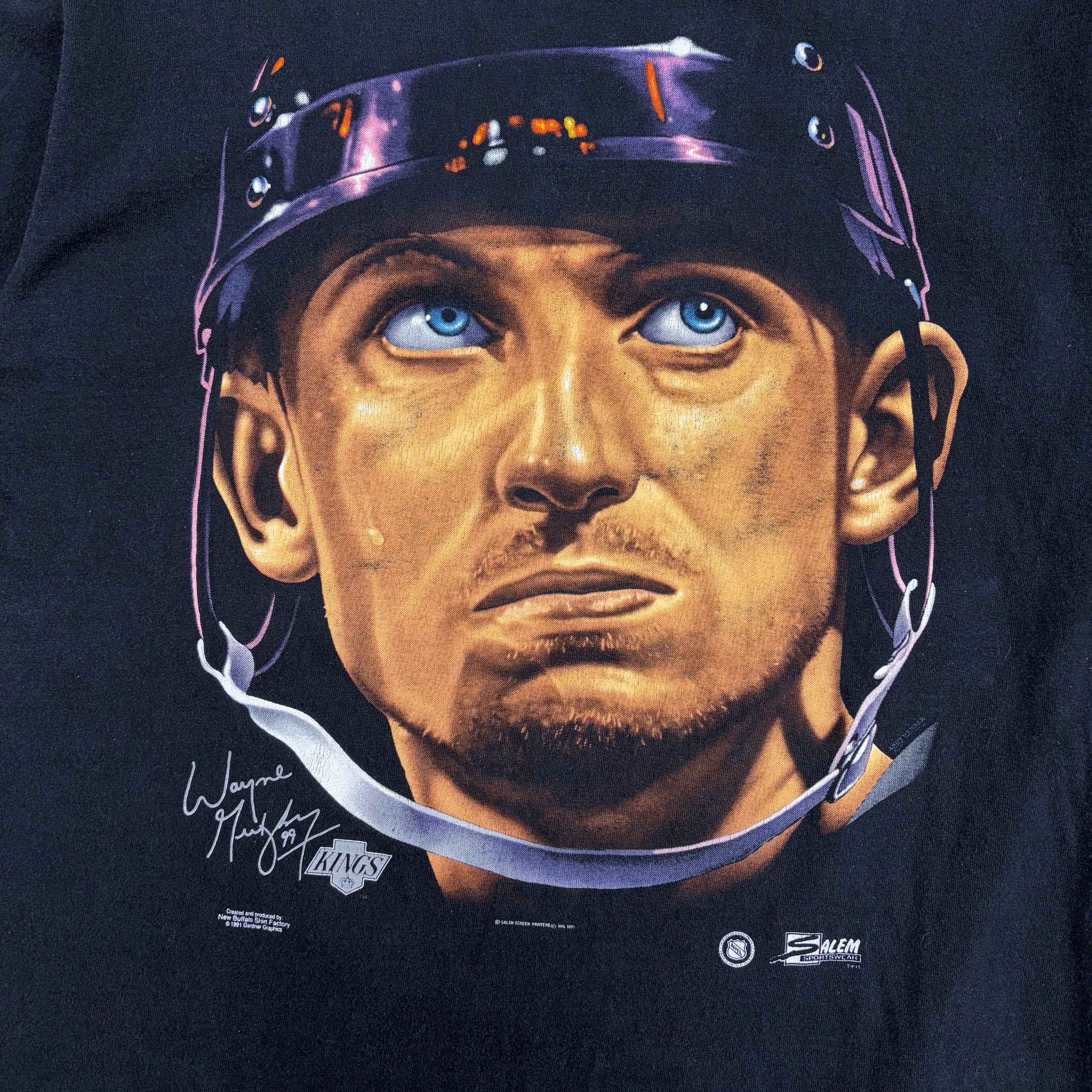 1991 Salem NHL Los Angeles Kings Wayne Gretzky Big Head Tee Black