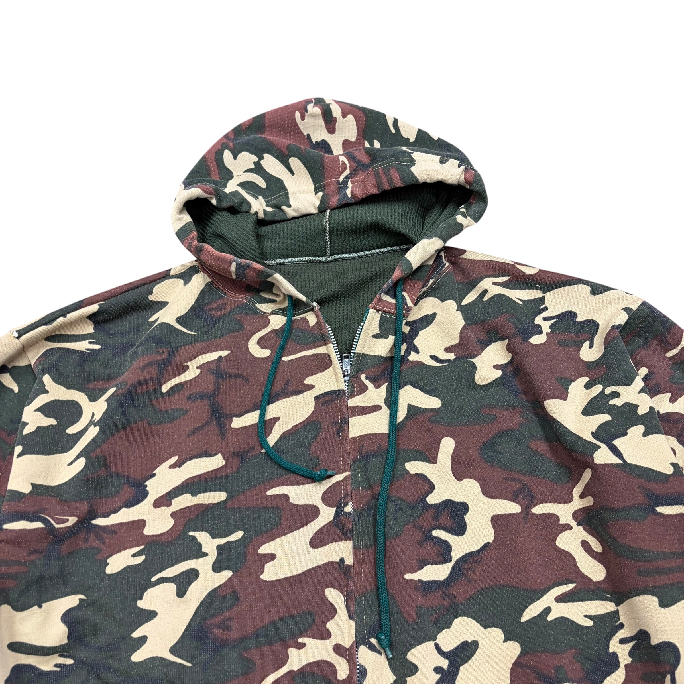 Vintage Military Thermal Lined Hoodie Woodland Camo