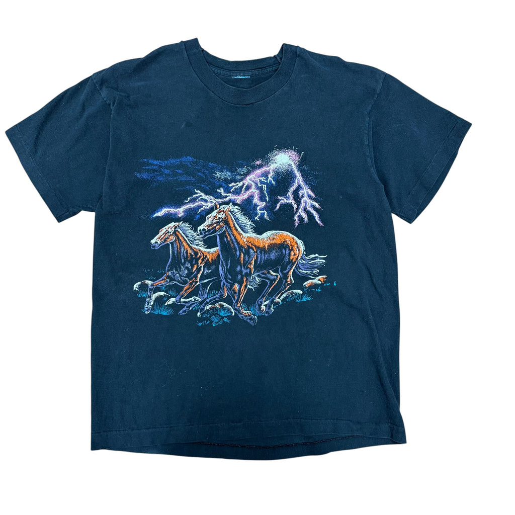 Vintage Nature Horses In Lightning Tee Black