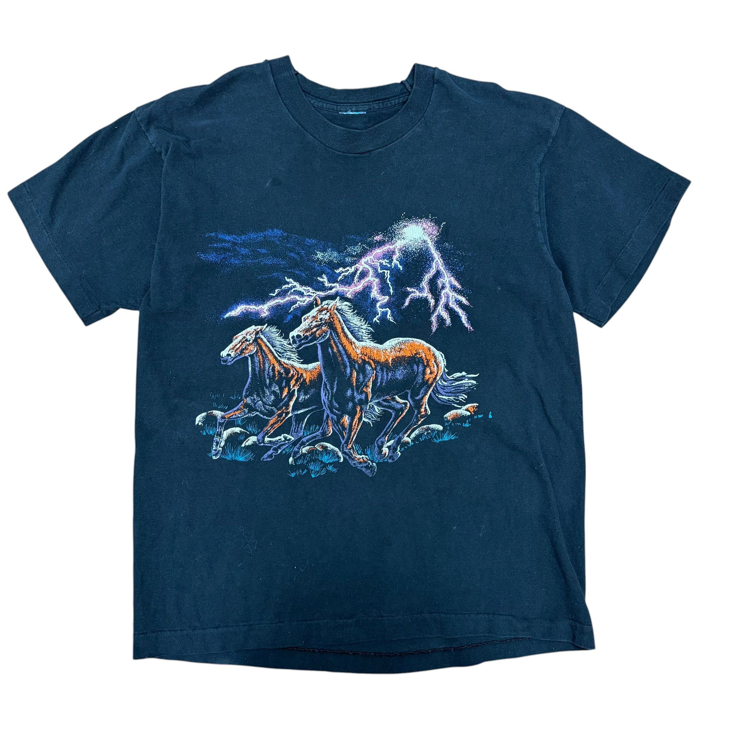 Vintage Nature Horses In Lightning Tee Black