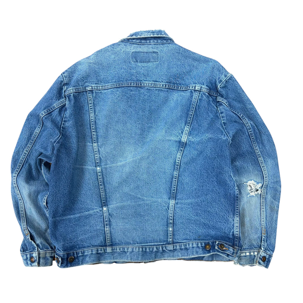 Vintage Wrangler Western Heavy Distressed Jean Jacket Light Wash