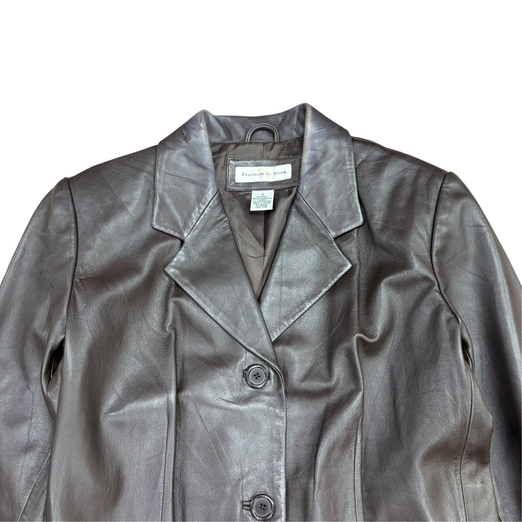 Vintage Preston & York Women’s Leather Trench Coat Dark Brown