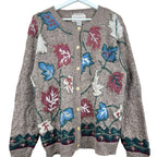 Vintage Christopher & Banks Hand Embroidered Leaves Button Up Cardigan Brown