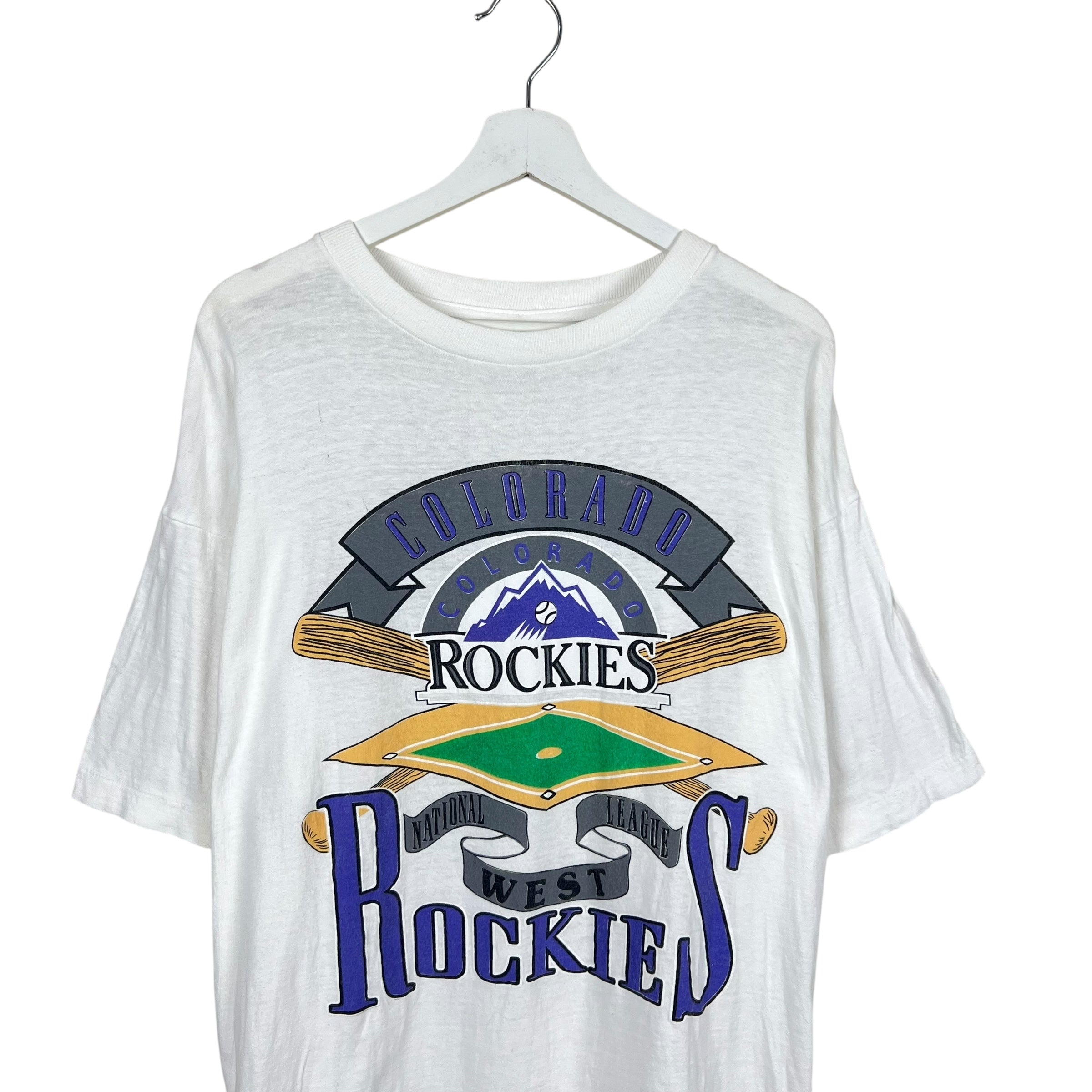 Vintage MLB Colorado Rockies Arch Baseball Graphic Tee White