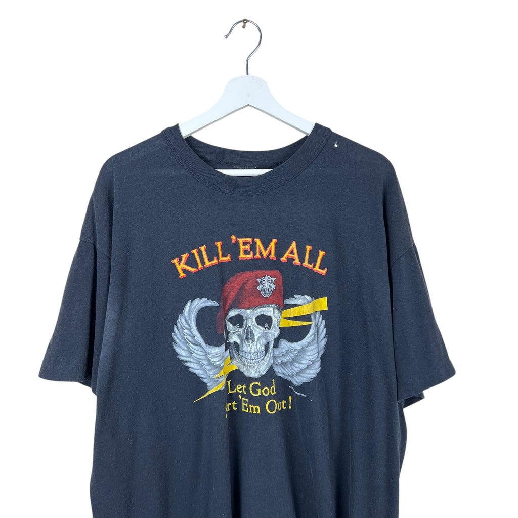 1986 “Kill ‘Em All! Let God Sort ‘Em Out!” Skull Tee Faded Black