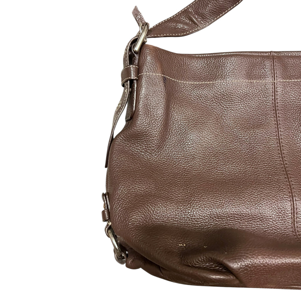 Coach Duffle Bucket Pebbled Leather Bag Brown