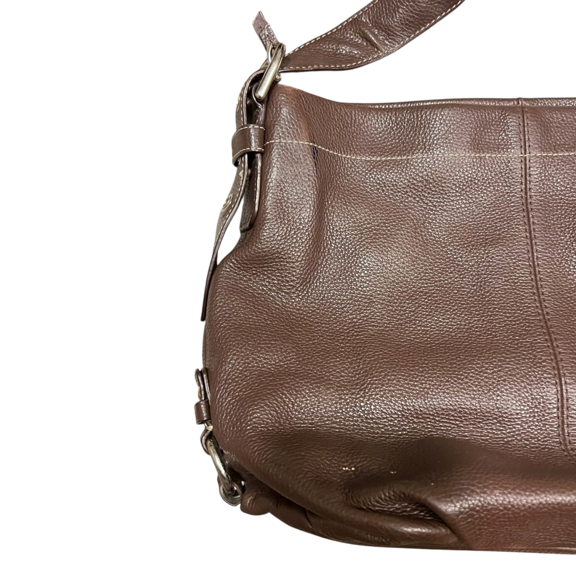 Coach Duffle Bucket Pebbled Leather Bag Brown
