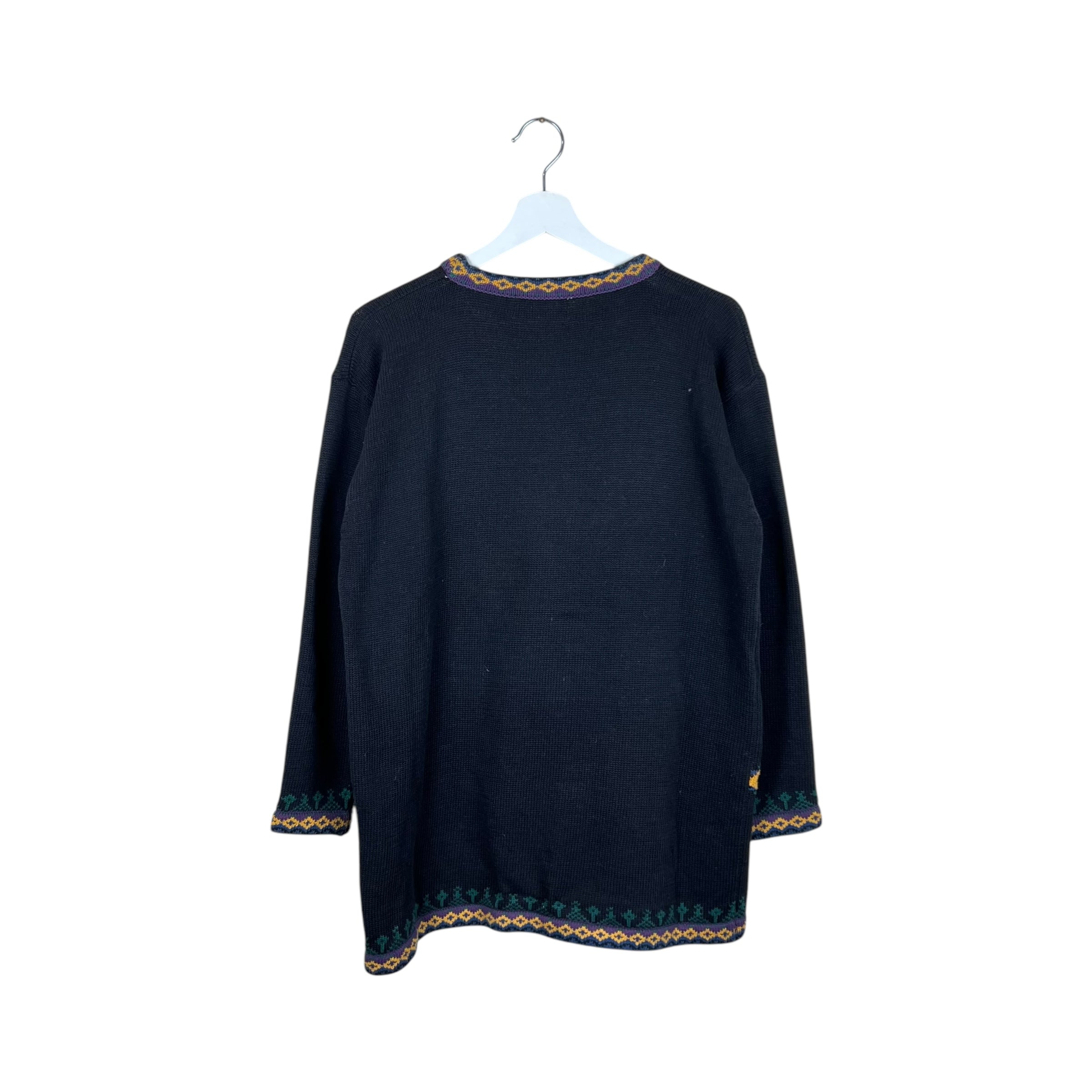 Vintage Maggie Women’s Embroidered Flower Knit Black
