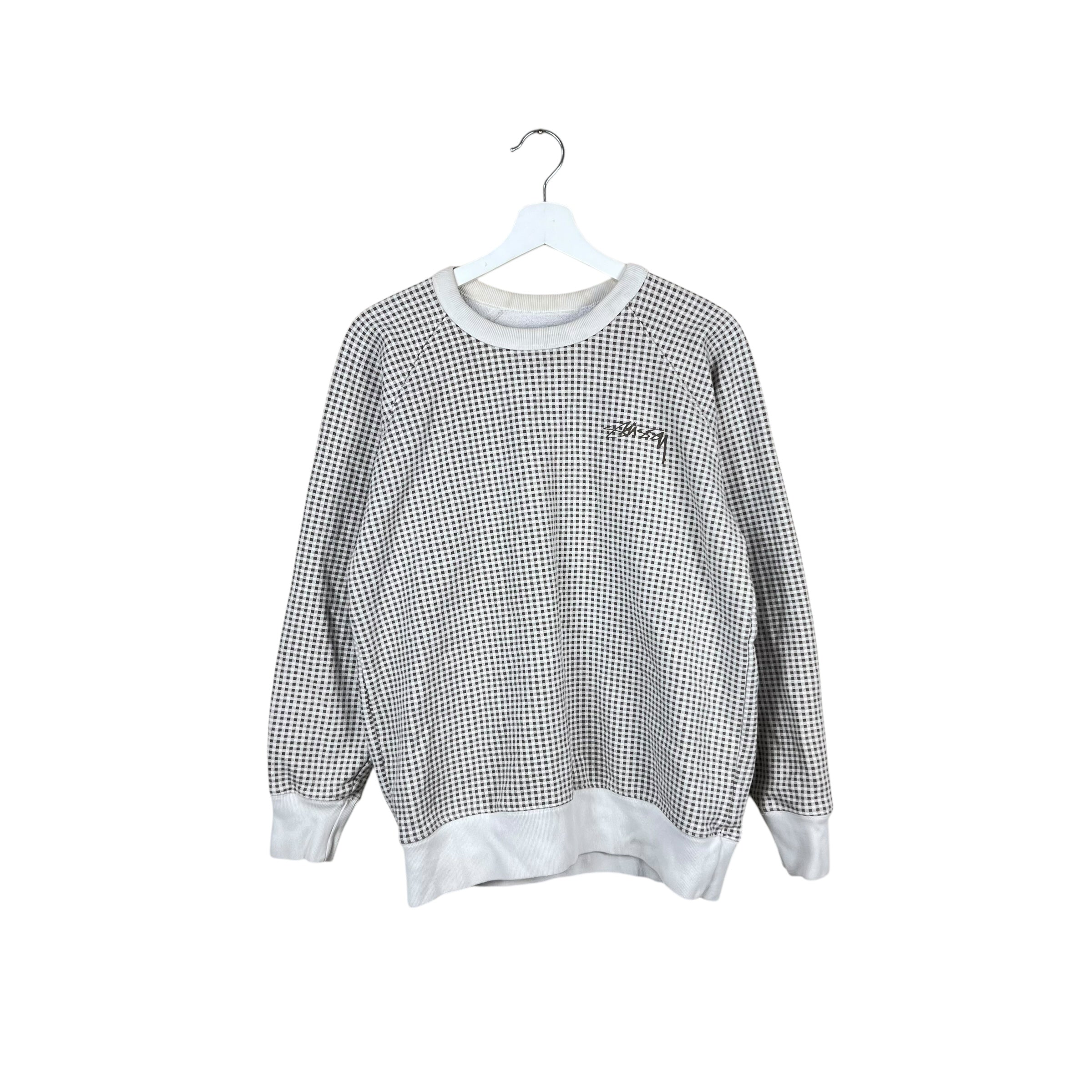 Stussy Checkered Logo Crewneck Beige