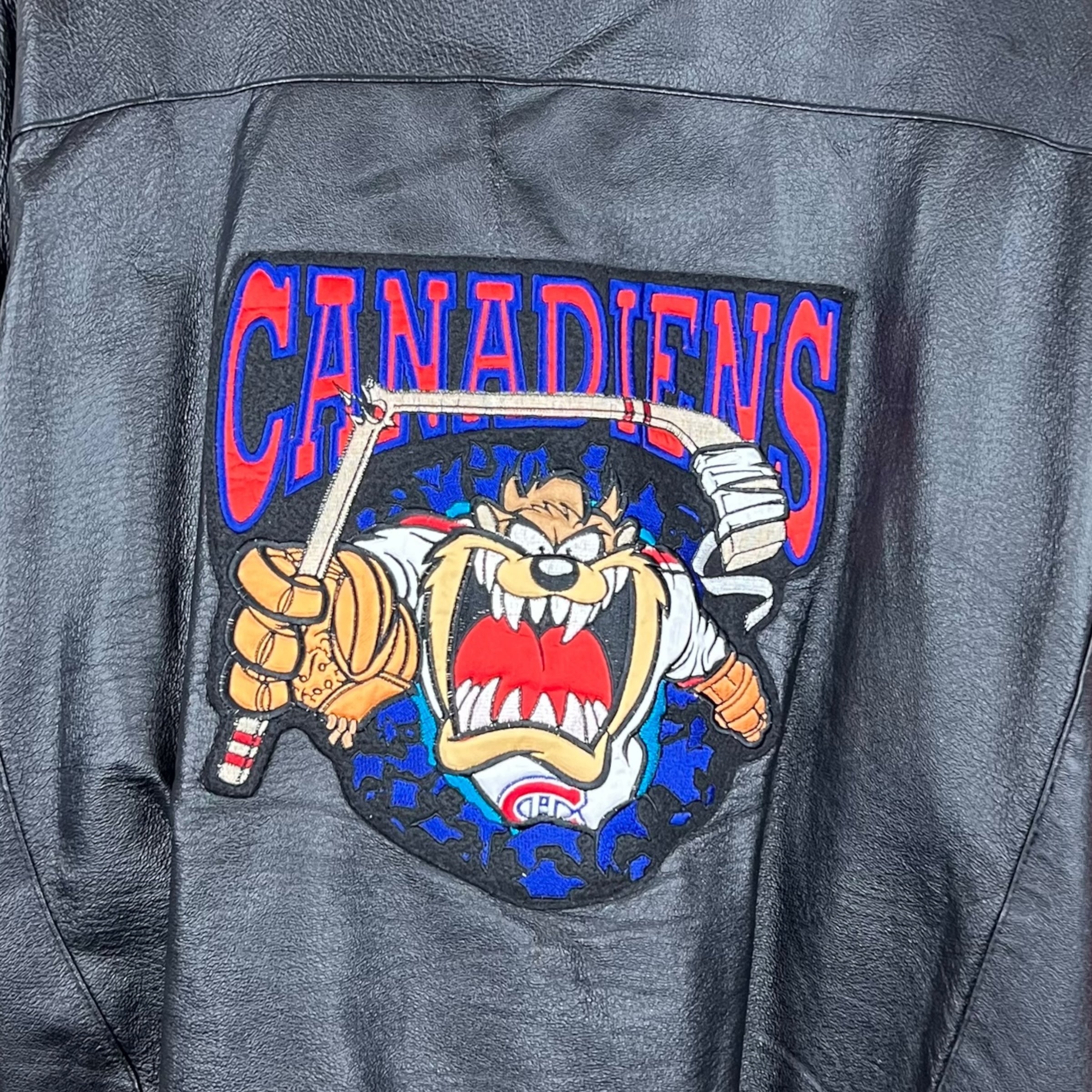 Vintage NHL x Looney Tunes Montreal Canadians Taz Embroidered Leather Jacket