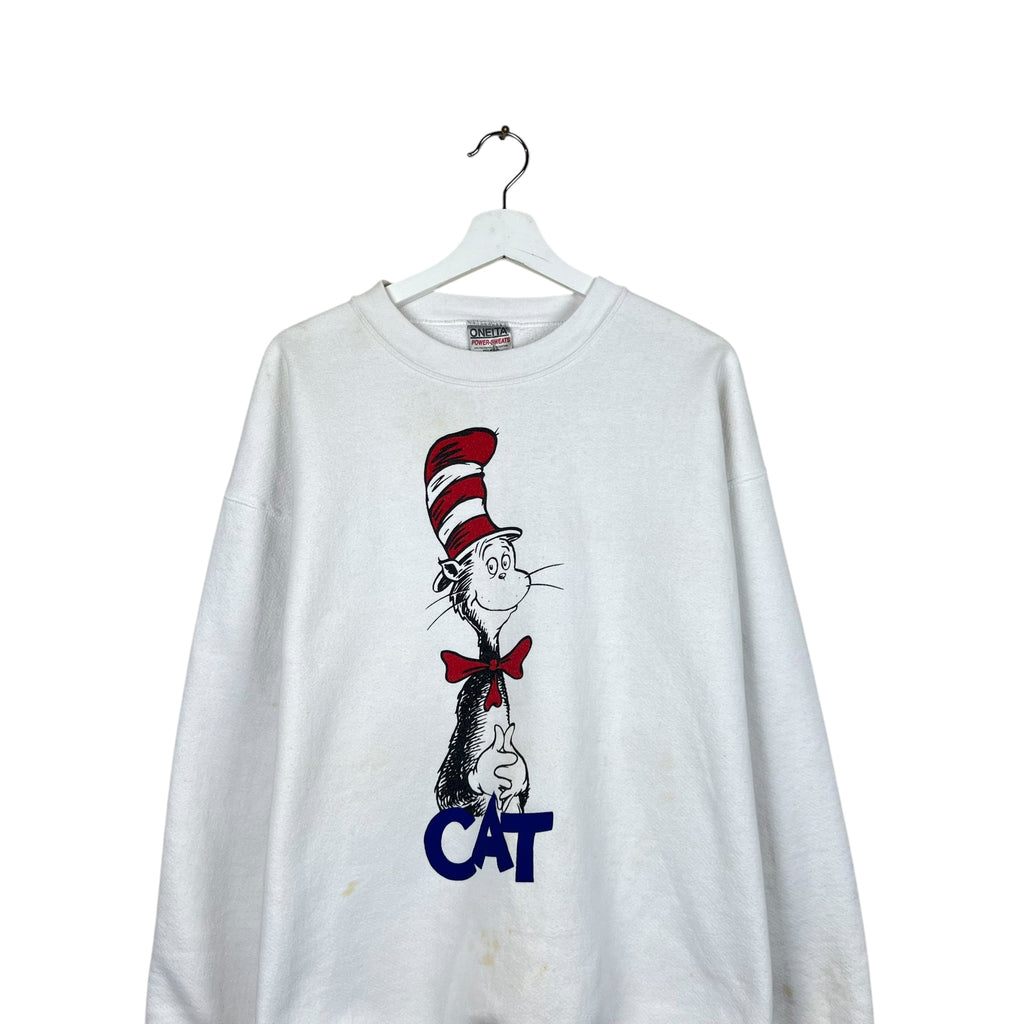 Vintage Dr. Seuss Cat Graphic Crewneck White