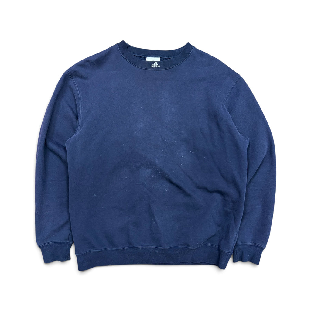 Vintage Adidas Embroidered Neck Logo Crewneck Navy
