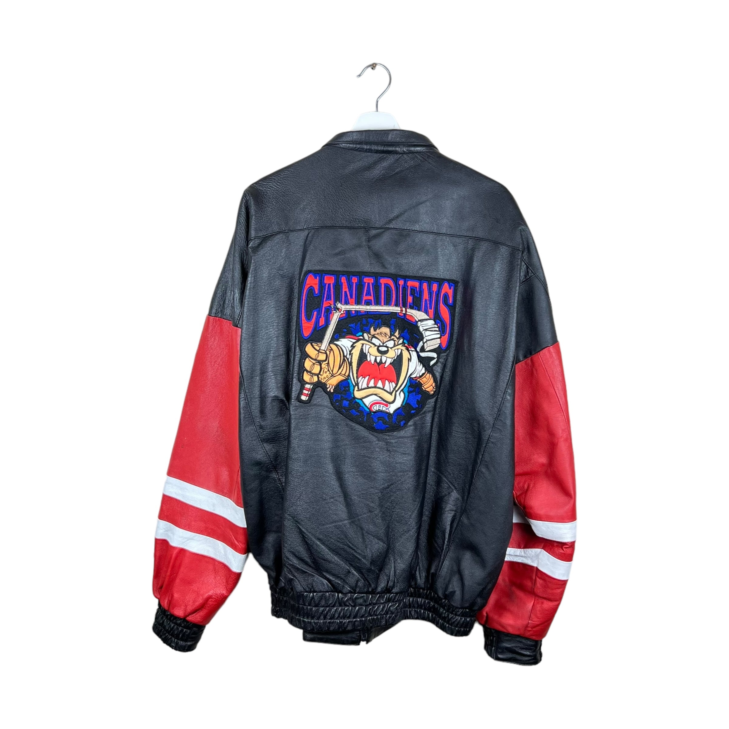 Vintage NHL x Looney Tunes Montreal Canadians Taz Embroidered Leather Jacket