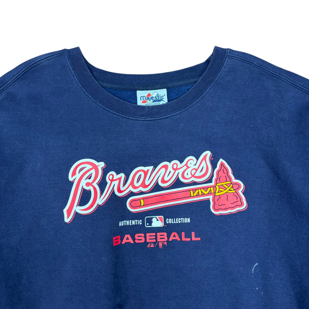 Vintage Majestic MLB Atlanta Braves Baseball Logo Crewneck Navy