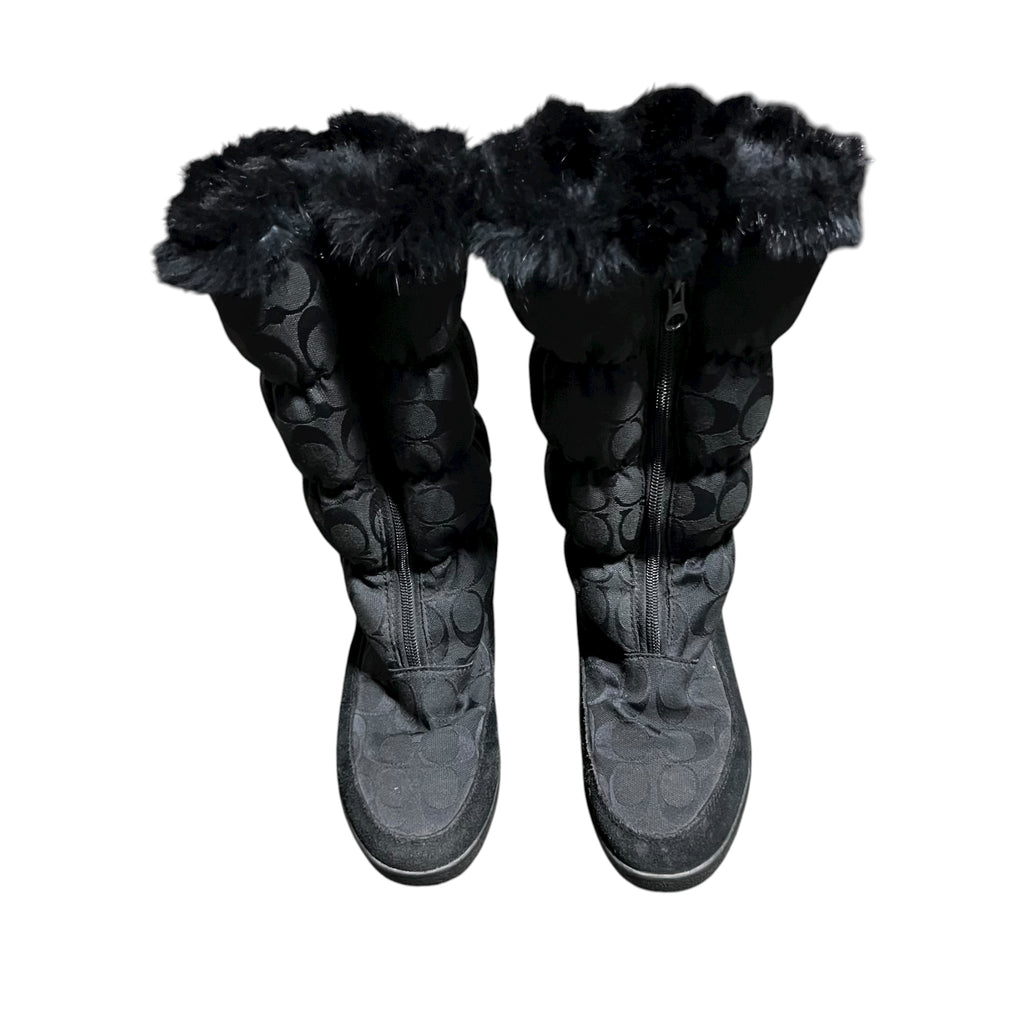 Coach Theona Jacquard Rabbit Fur Winter Boots Black