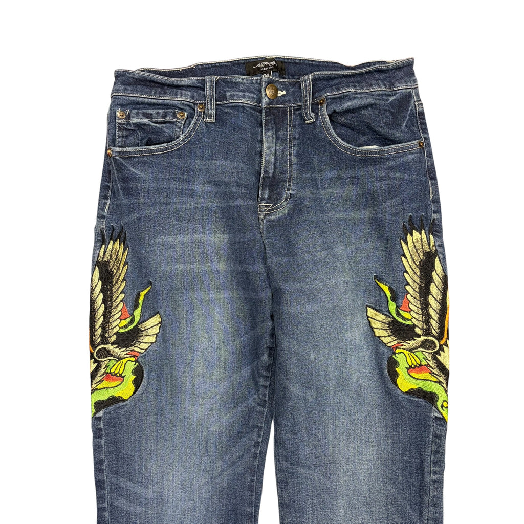Y2K Ed Hardy Women’s Eagle/Snake Embroidered Jeans Dark Wash