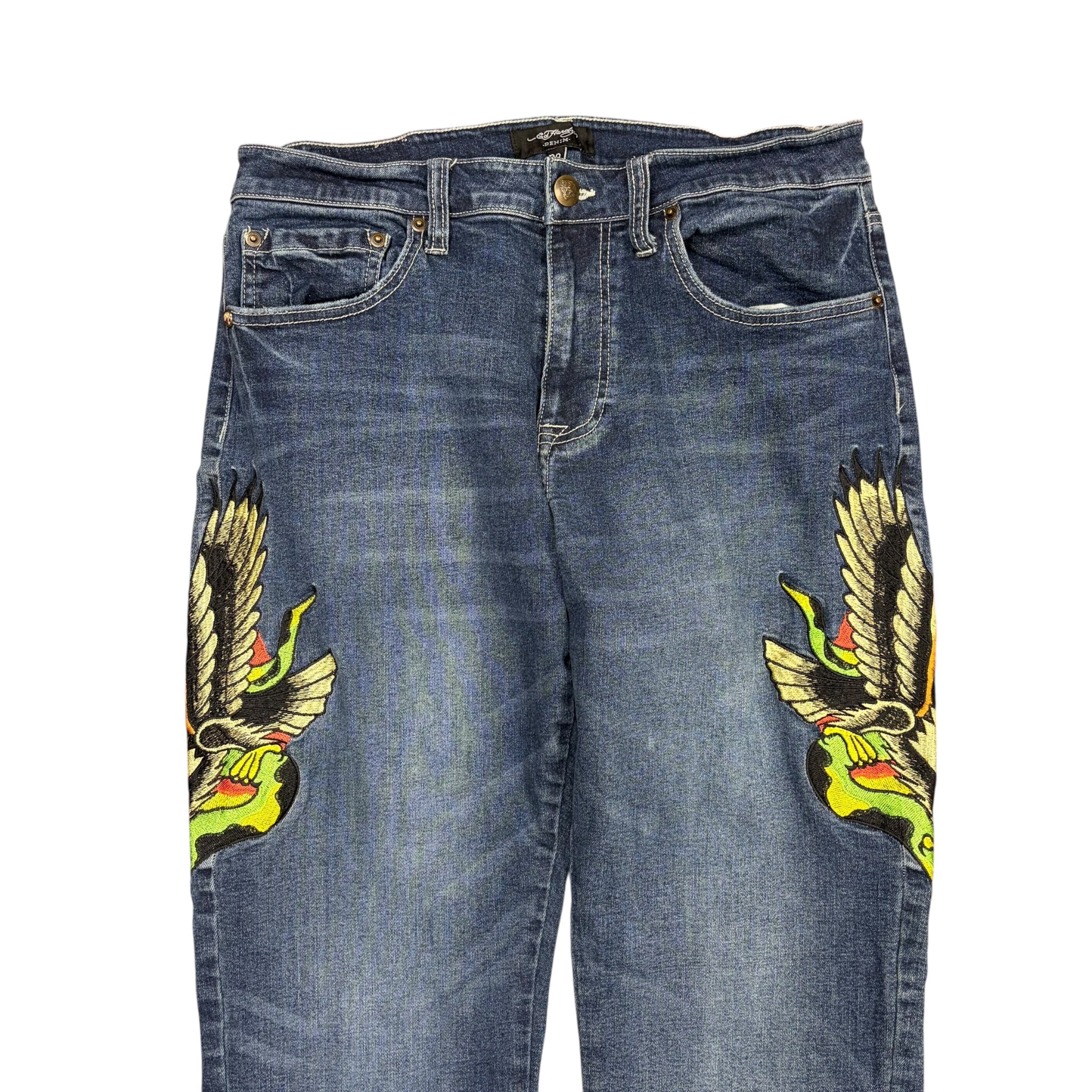 Y2K Ed Hardy Women’s Eagle/Snake Embroidered Jeans Dark Wash