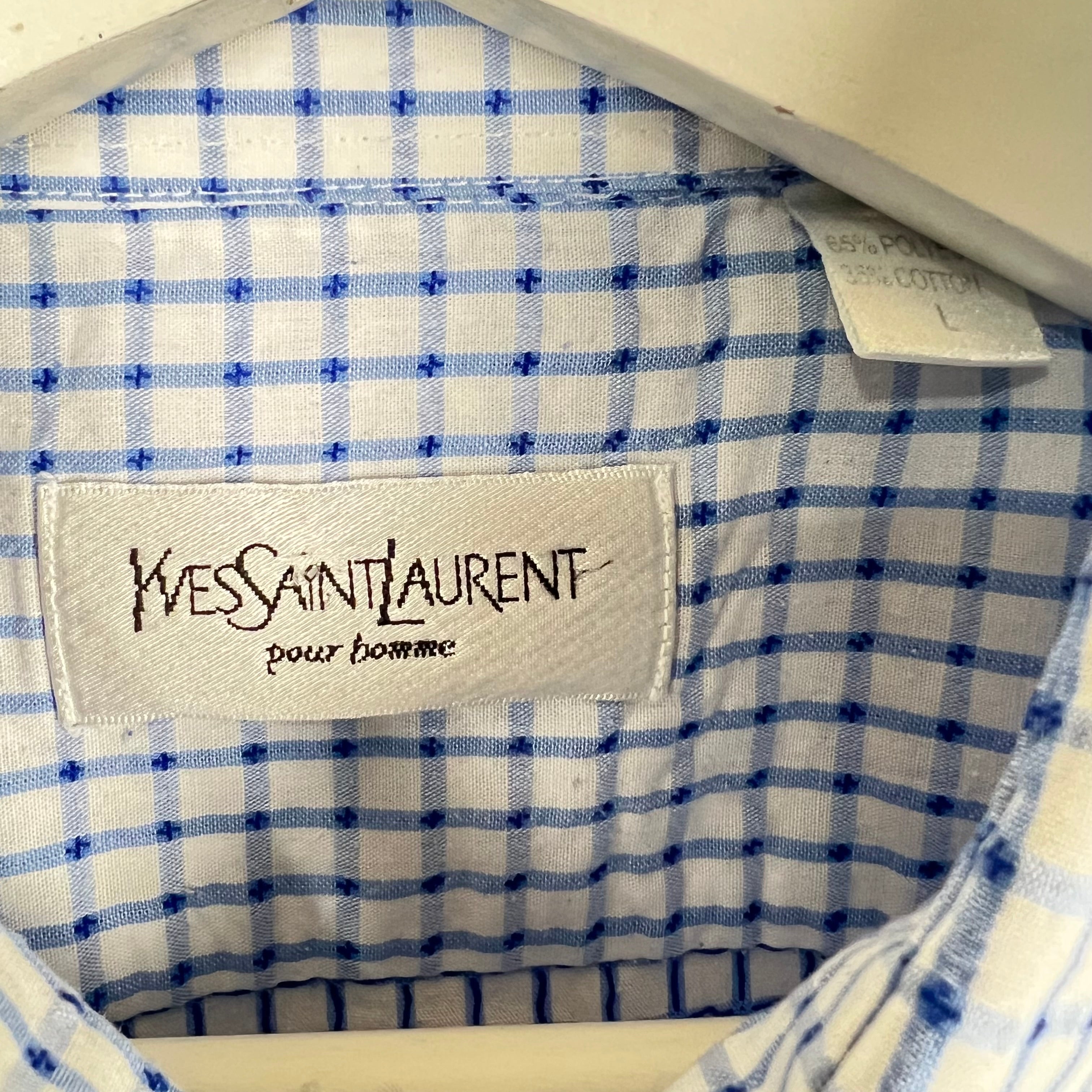 Yves Saint Laurent Checkered Pocket Button Up Blue/White