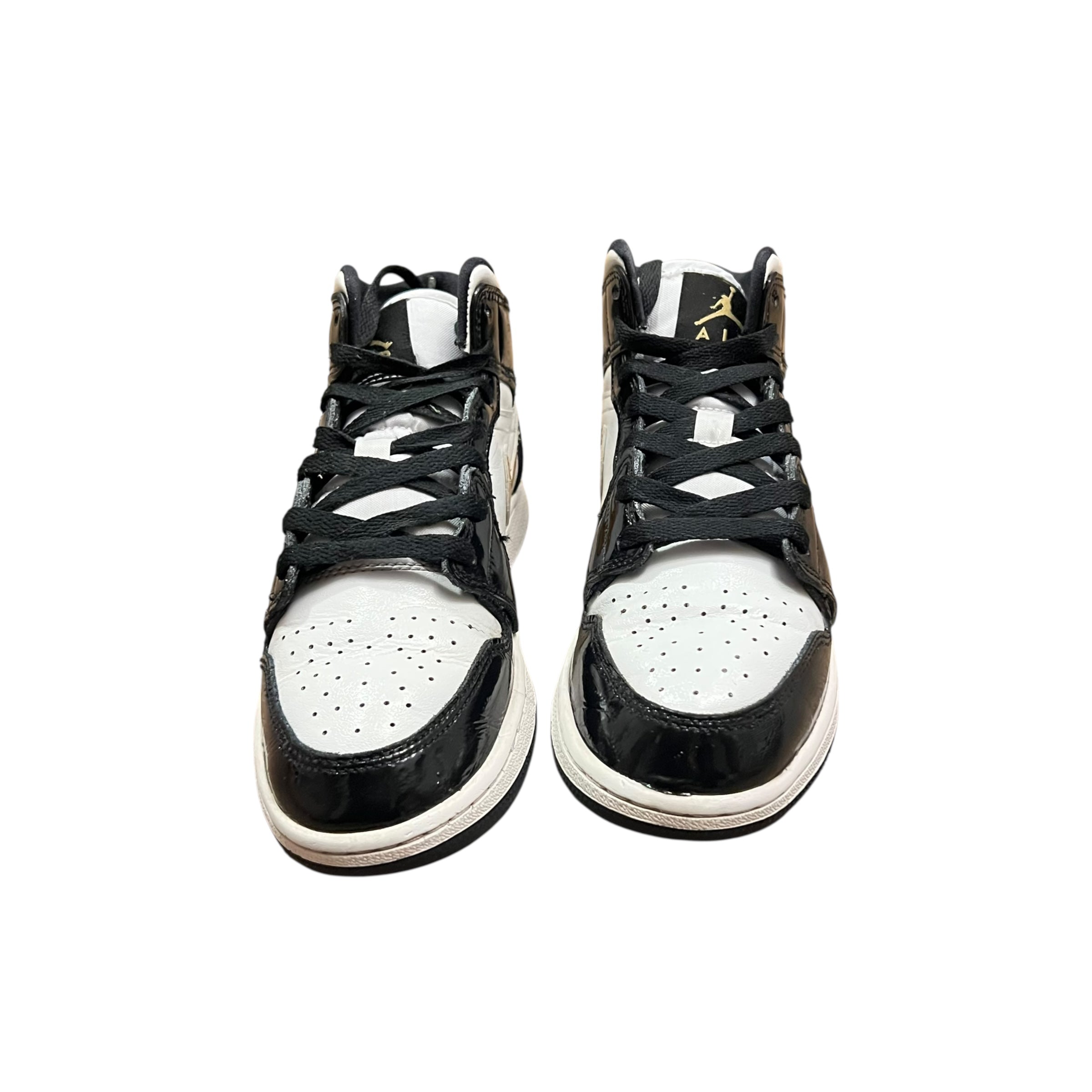 Jordan 1 Mid Patent Black White Gold (GS)