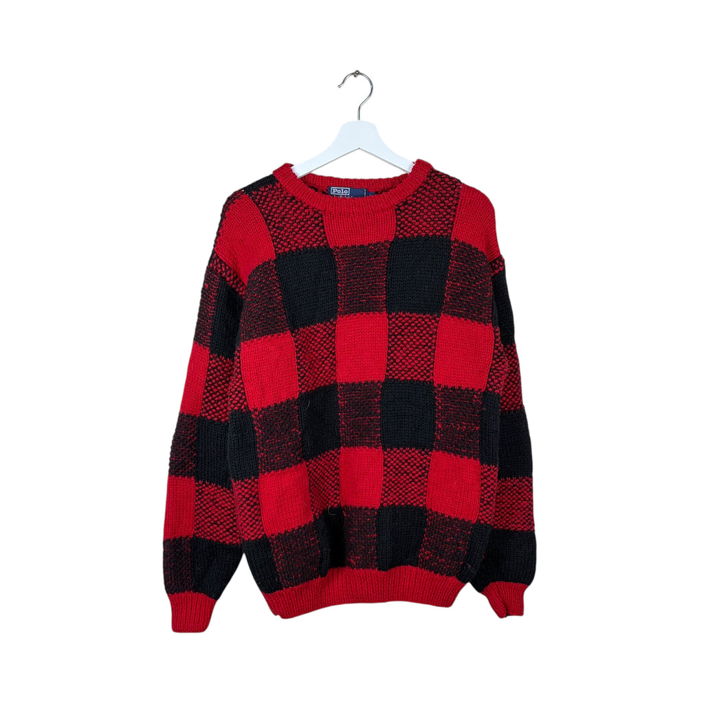 Vintage Polo By Ralph Lauren Buffalo Check Knit Black/Red