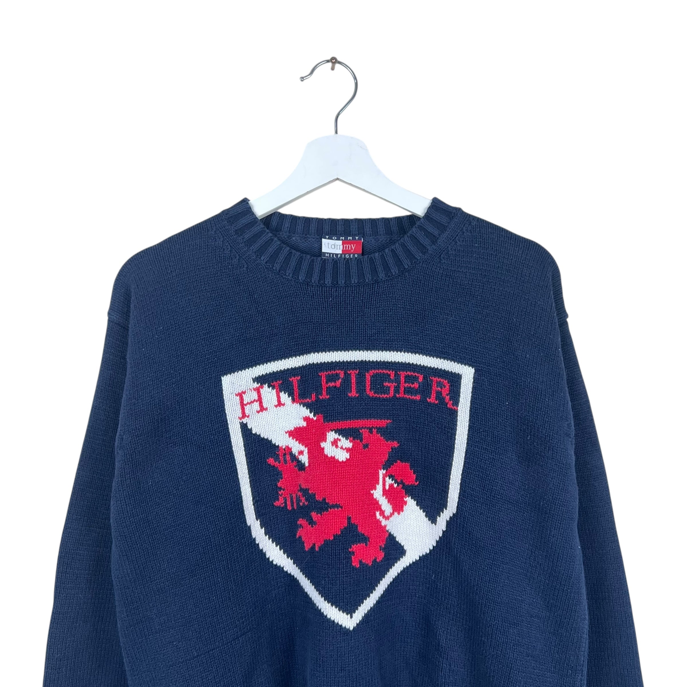 Vintage Tommy Hilfiger Women’s Crest Logo Knit Navy Blue