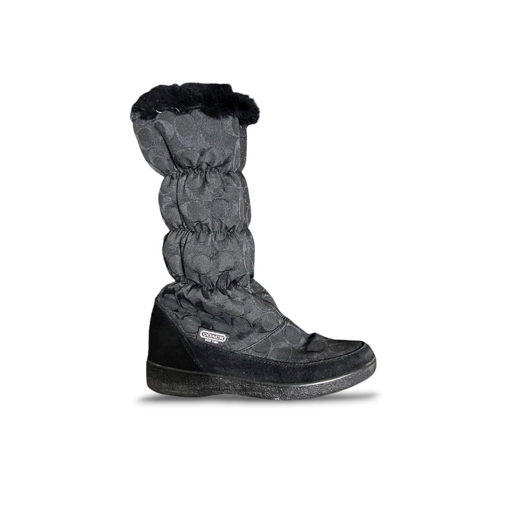 Coach Theona Jacquard Rabbit Fur Winter Boots Black