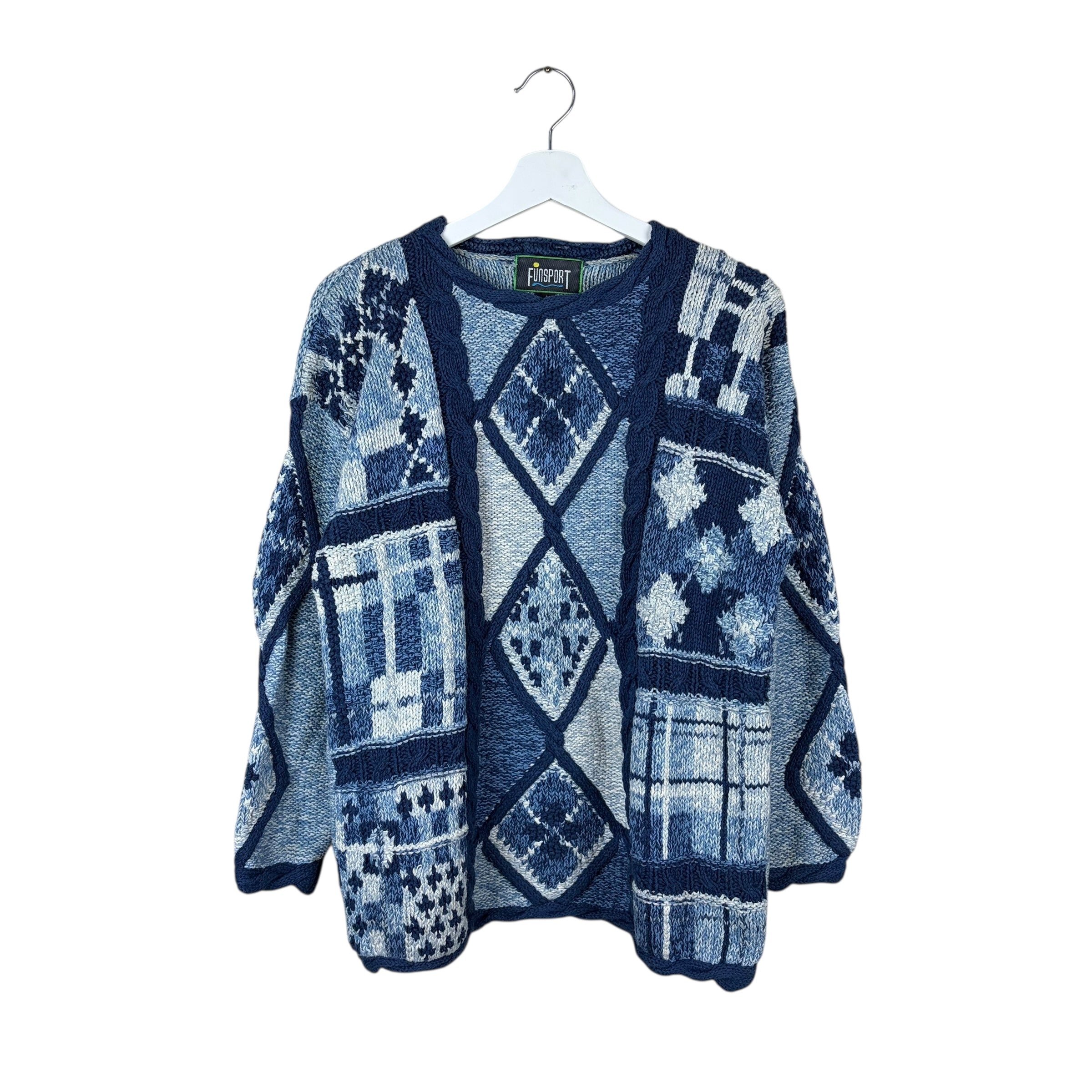 Vintage Funsport Pattern Cable Knit Blue