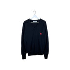 Vintage Burberrys V-Neck Embroidered Logo Knit Black