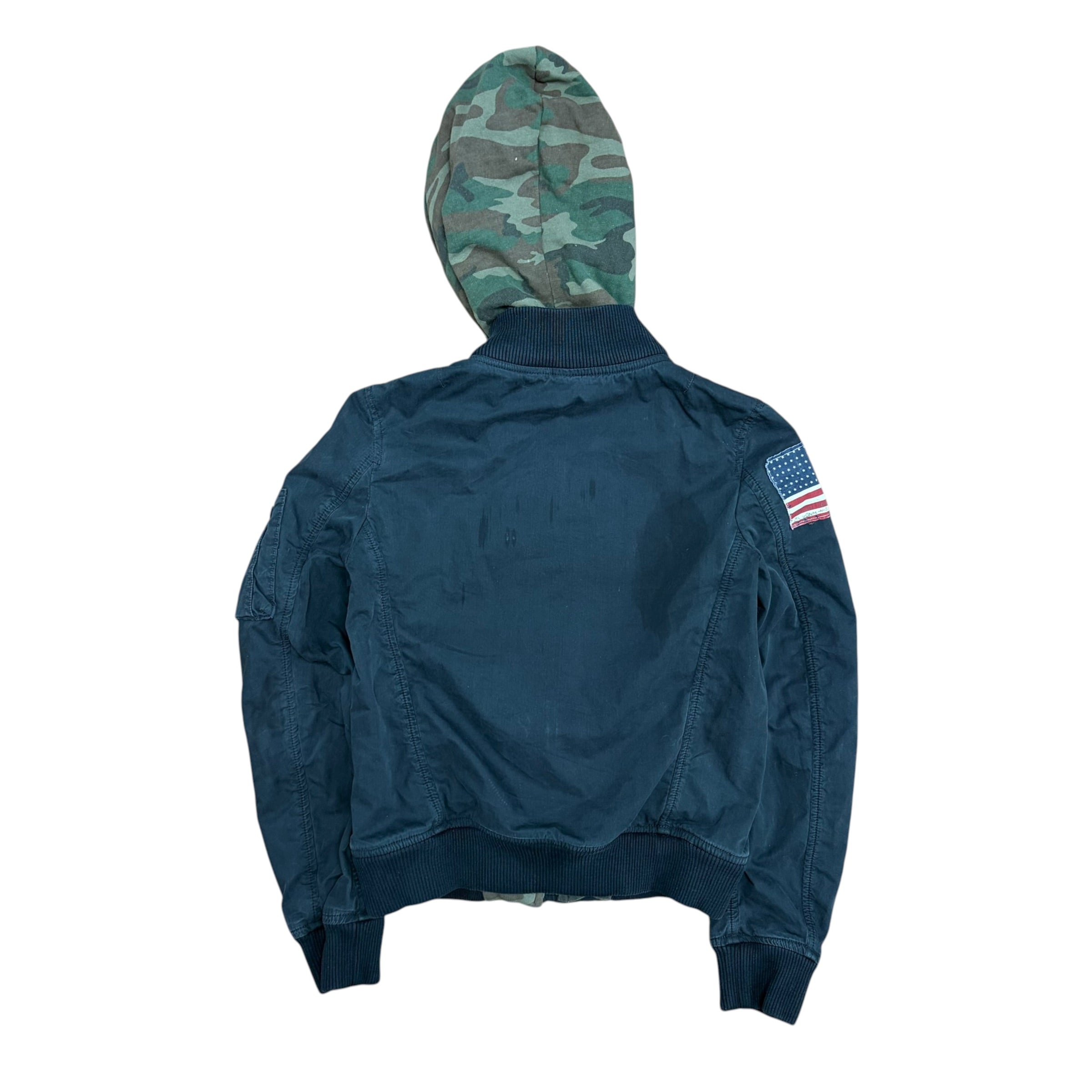 Vintage Denim & Supply Ralph Lauren Women’s Camo Hoodie Bomber Jacket Black