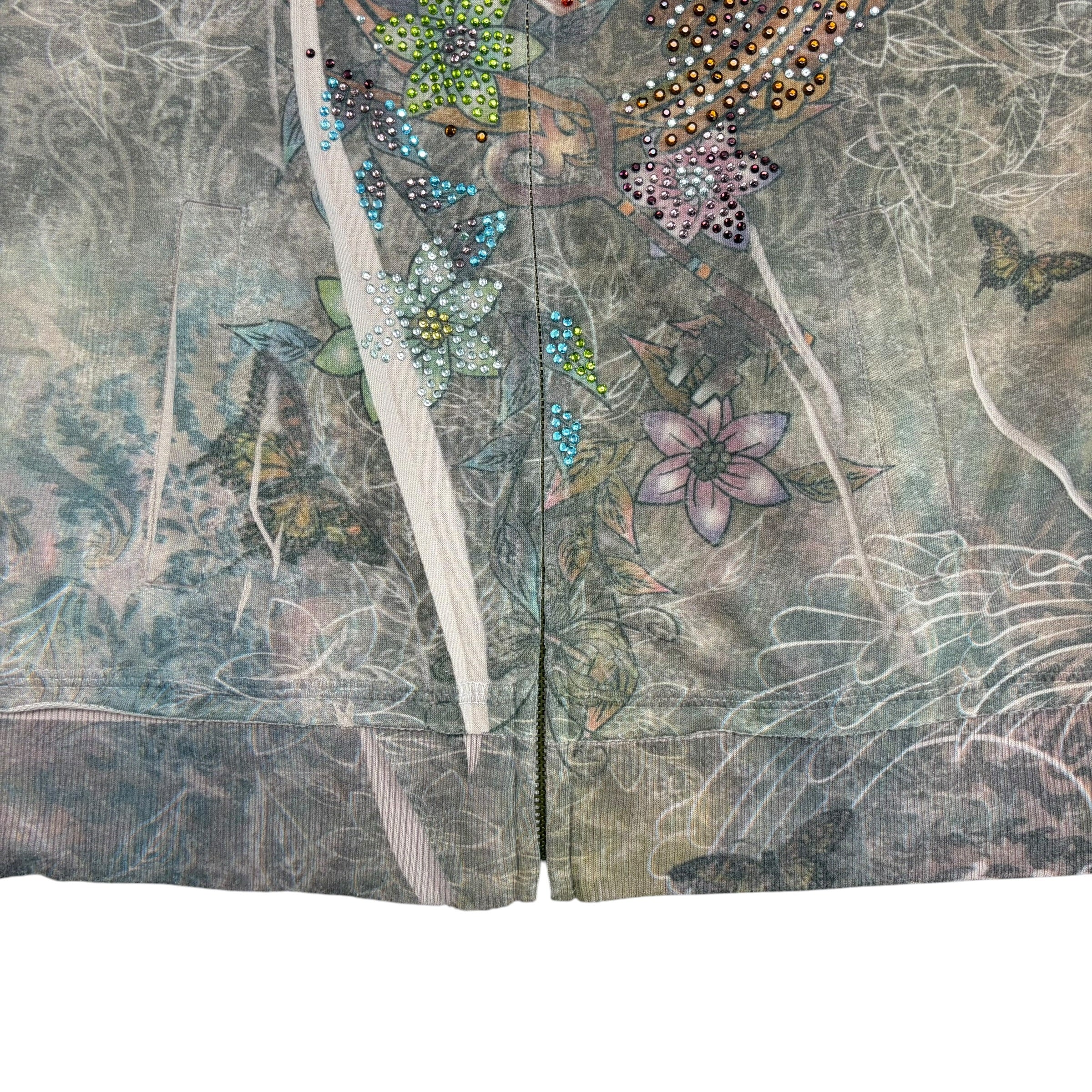 Vintage Women’s Y2K Bedazzled Heart Graphic Full Zip Hoodie Pink