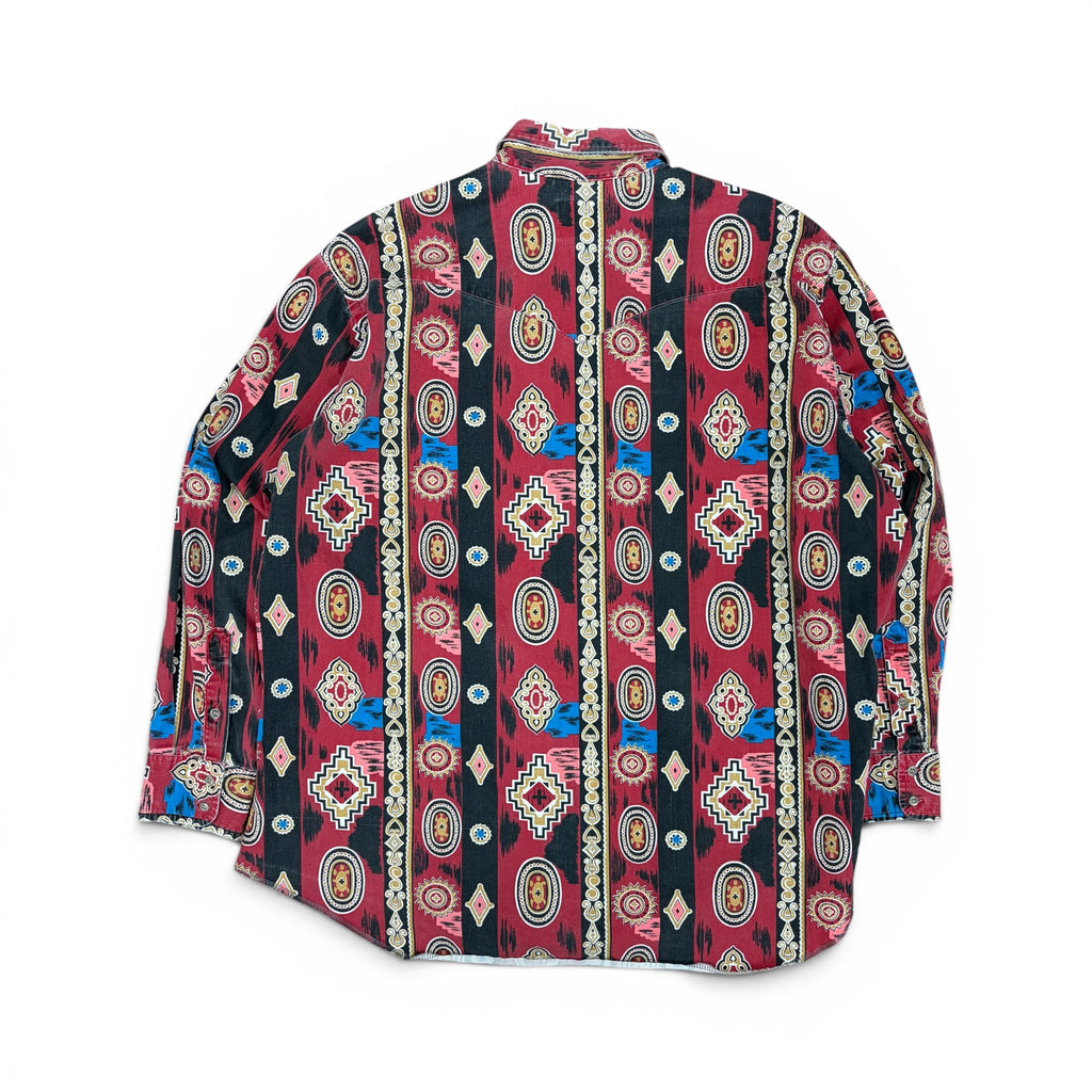 Vintage Wrangler Brushpopper Cowboy Fit Multi Patterned Western Pearl Snap