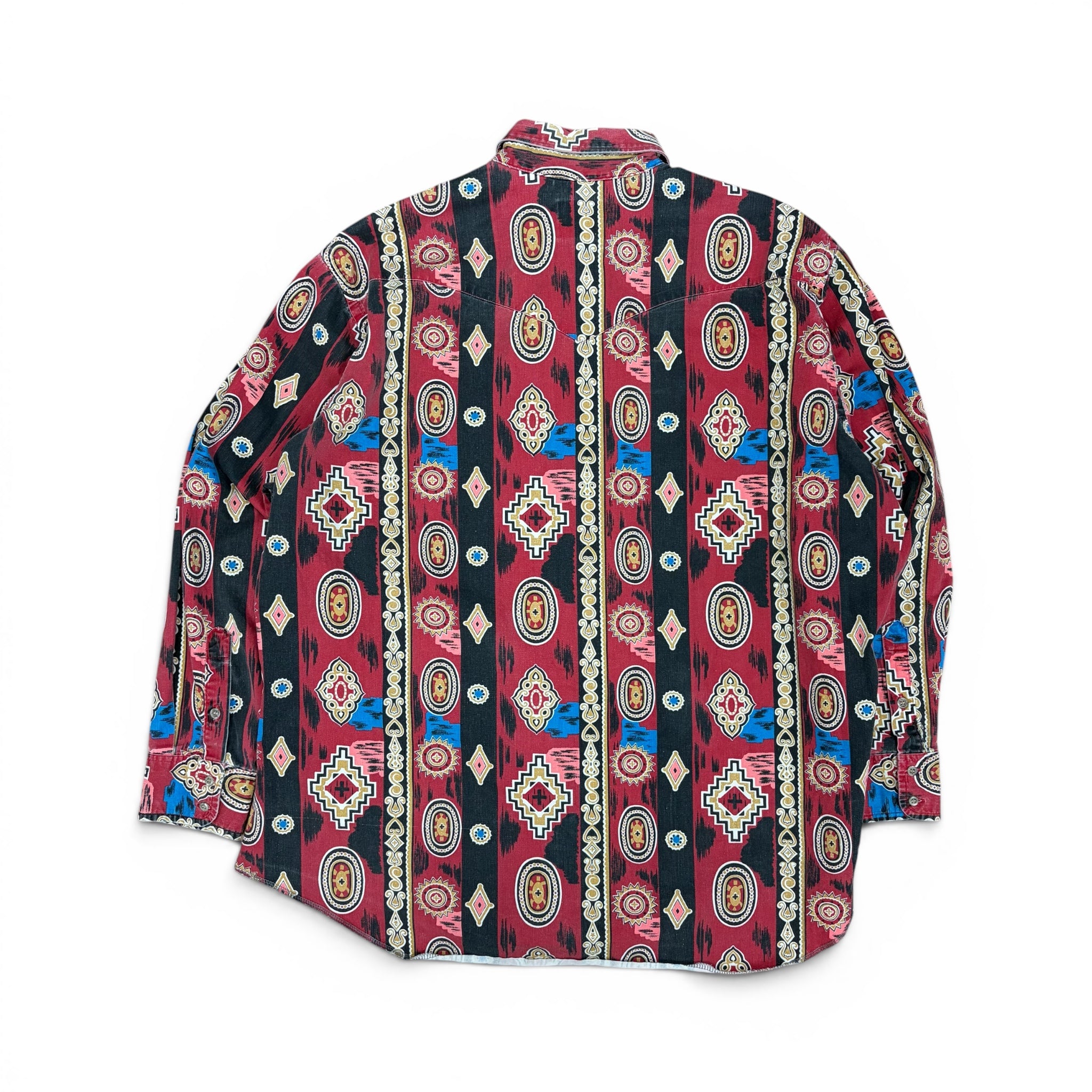 Vintage Wrangler Brushpopper Cowboy Fit Multi Patterned Western Pearl Snap