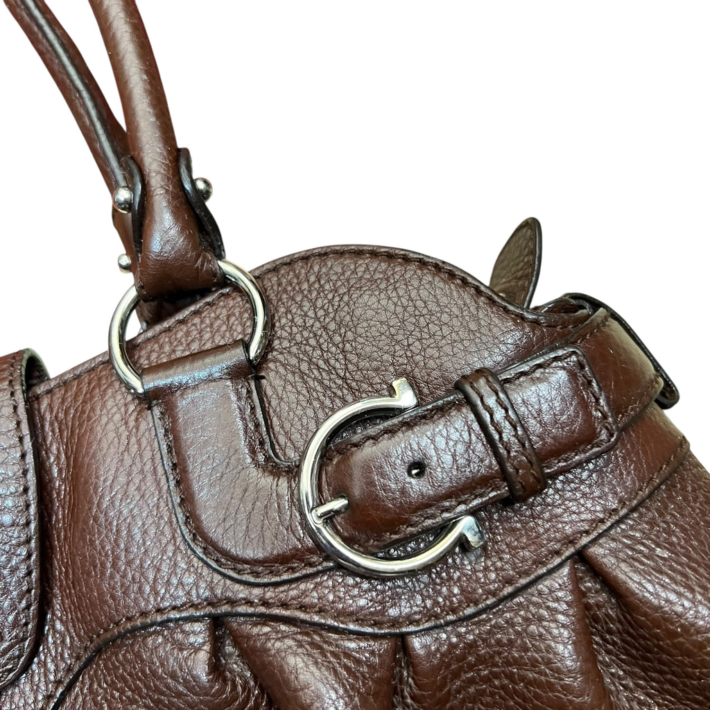 Salvatore Ferragamo Gancini Shoulder Satchel Brown