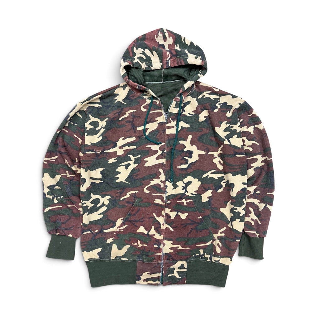 Vintage Military Thermal Lined Hoodie Woodland Camo