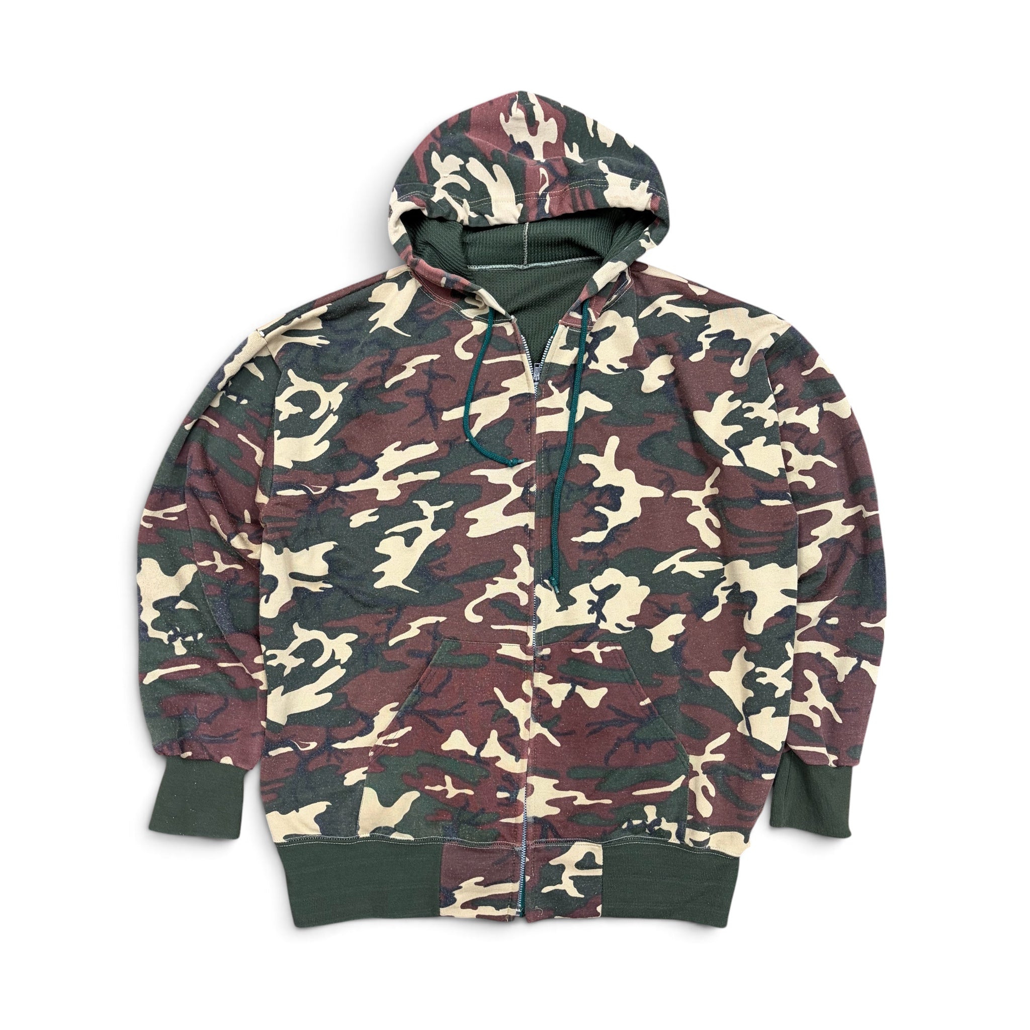 Vintage Military Thermal Lined Hoodie Woodland Camo