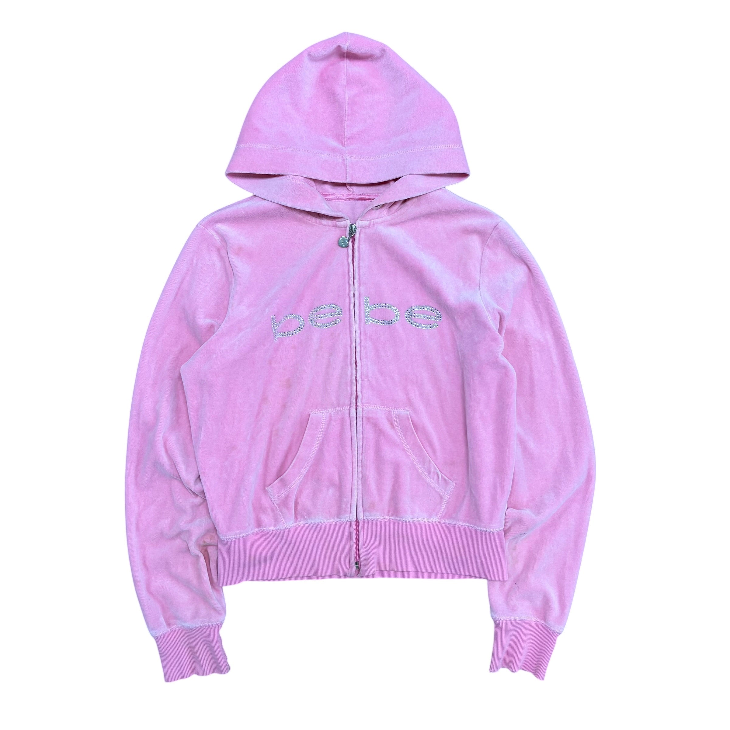 Vintage Bebe Women’s Bedazzled Logo Velour Hoodie Pink