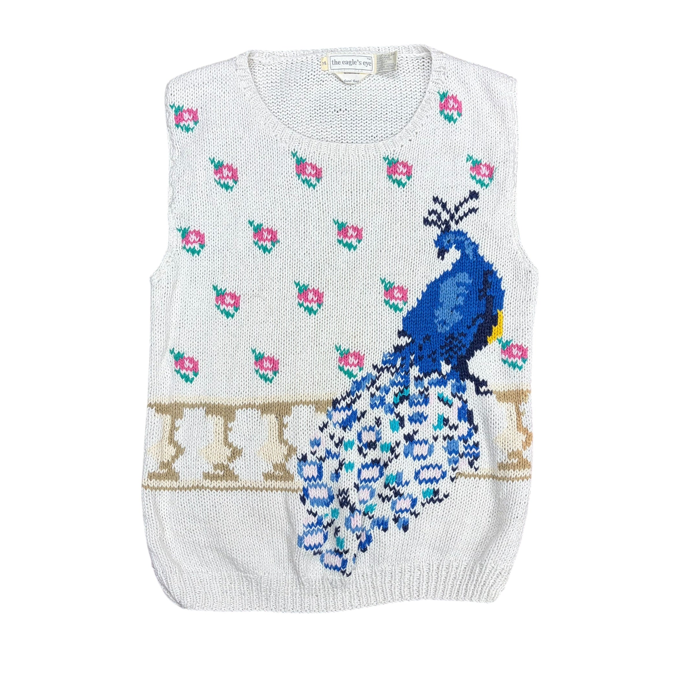 Vintage The Eagle’s Eye Peacock Knit Vest White