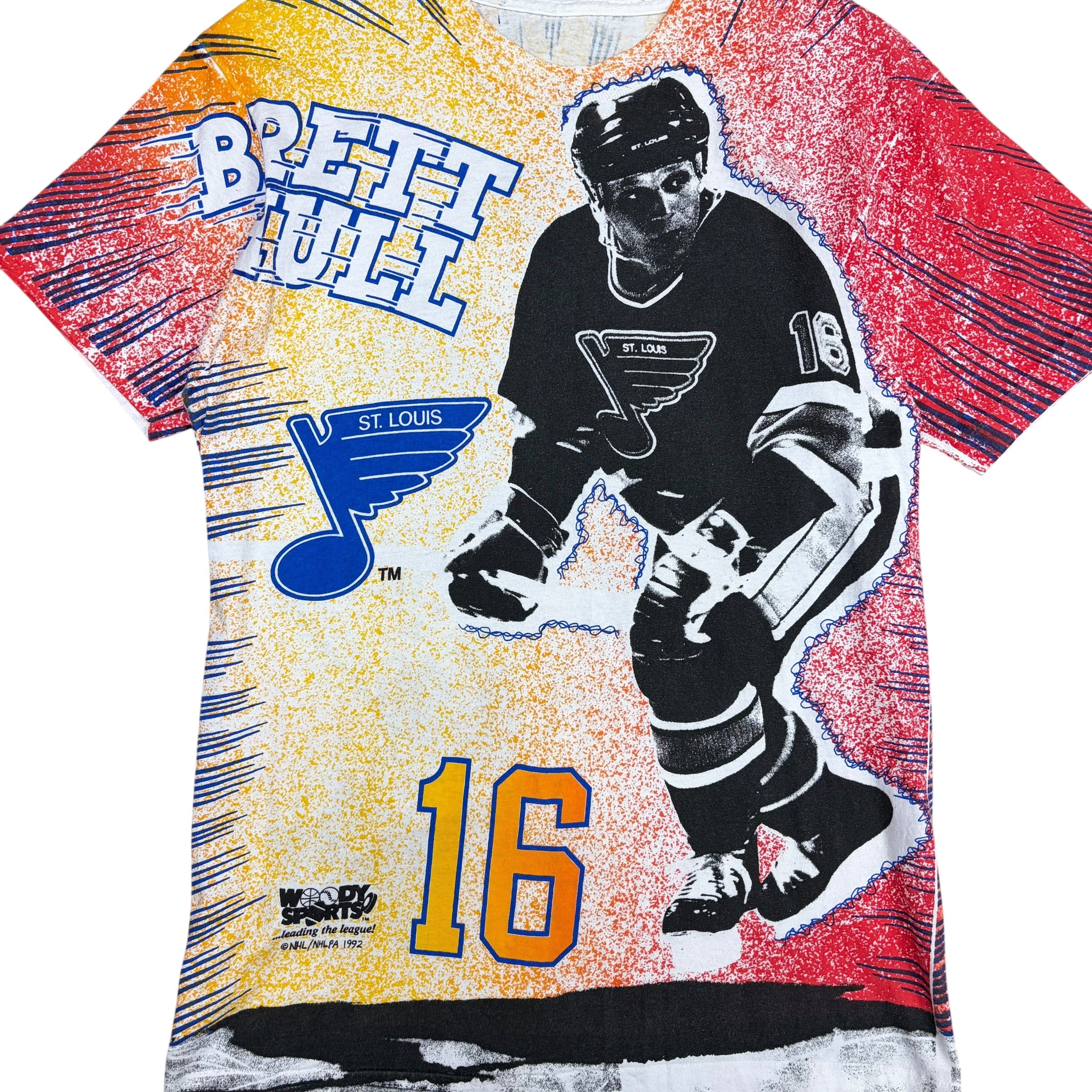 1992 Woody Sports NHL St. Louis Blues Bret Hull AOP Tee