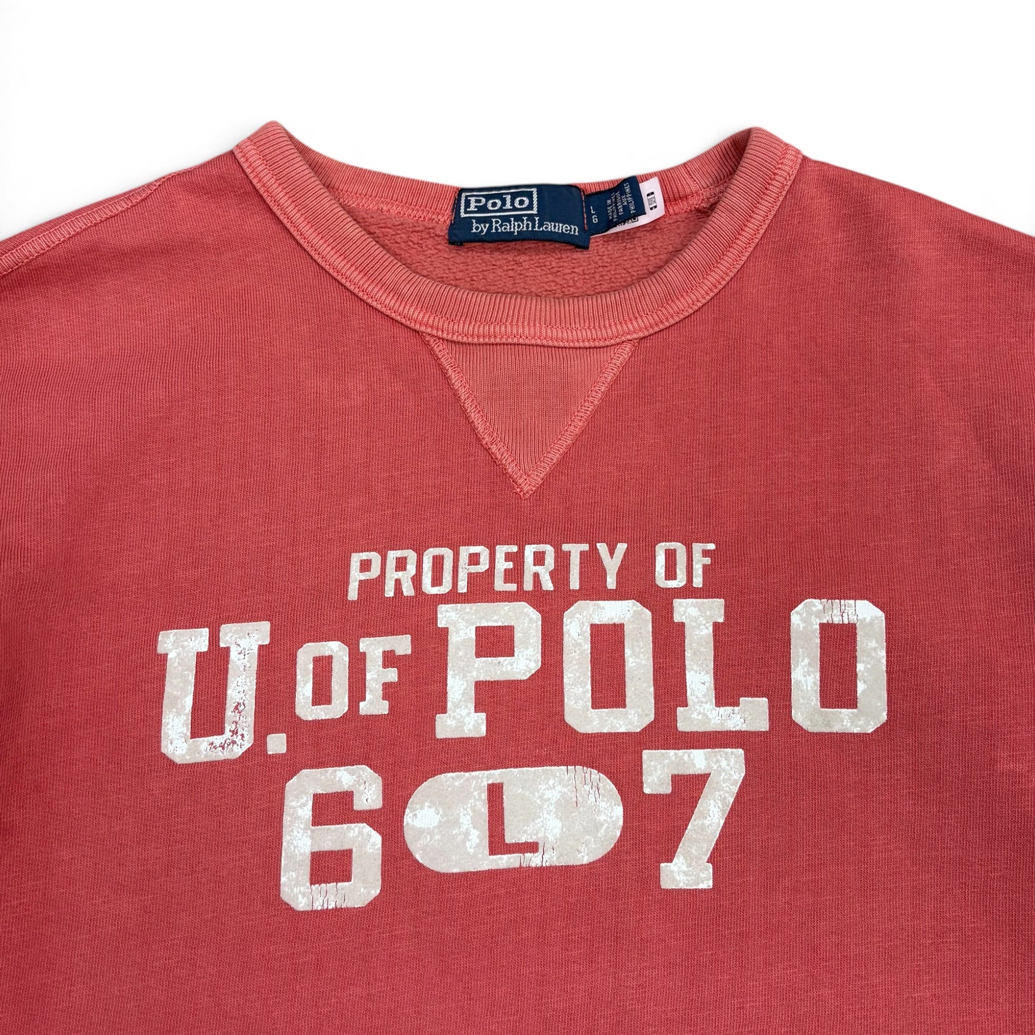 Vintage Polo By Ralph Lauren “Property Of 6 L 7” Crewneck Coral