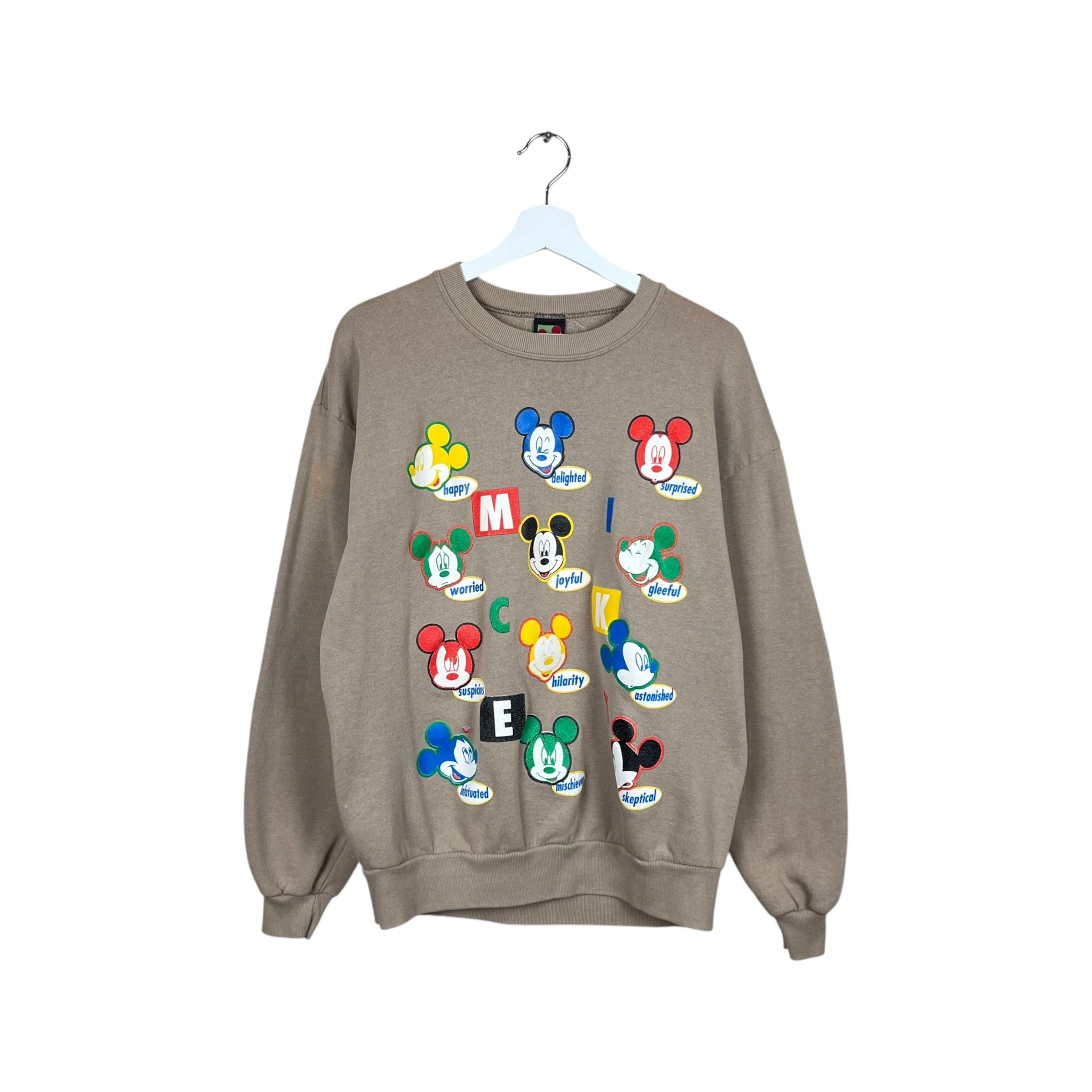 Vintage Mickey Mouse Faces of Emotions Crewneck Light Brown