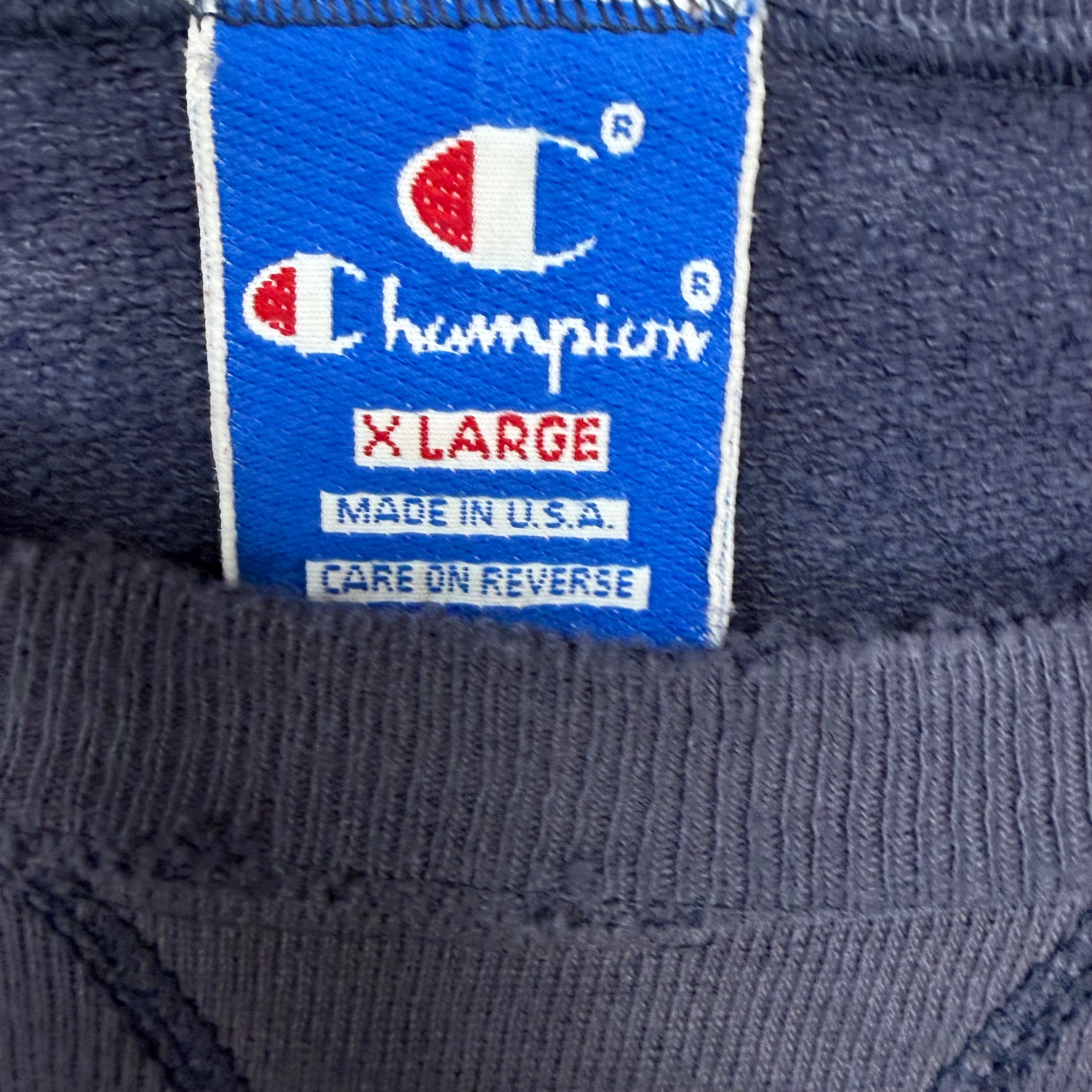 Vintage 90’s Champion Script Logo Thrashed Crewneck Navy