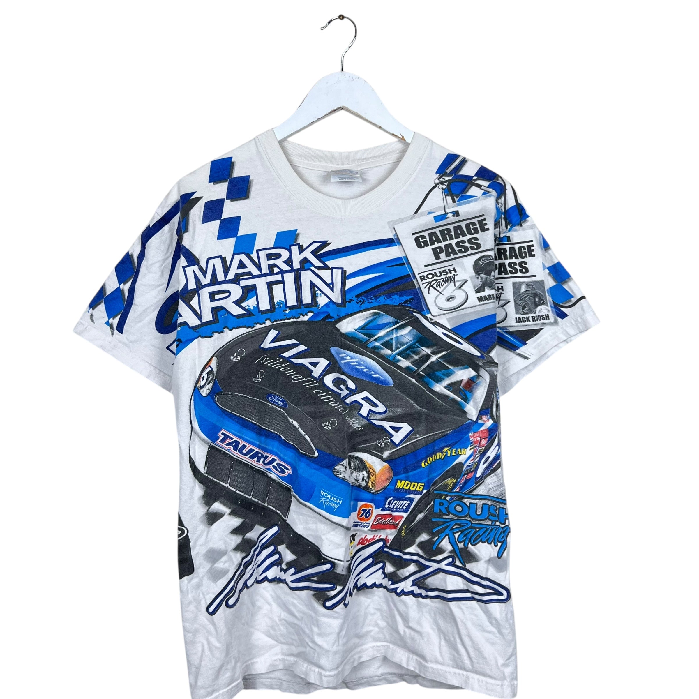 Vintage NASCAR Mark Martin “Blue Streak” Racing AOP Graphic Tee White