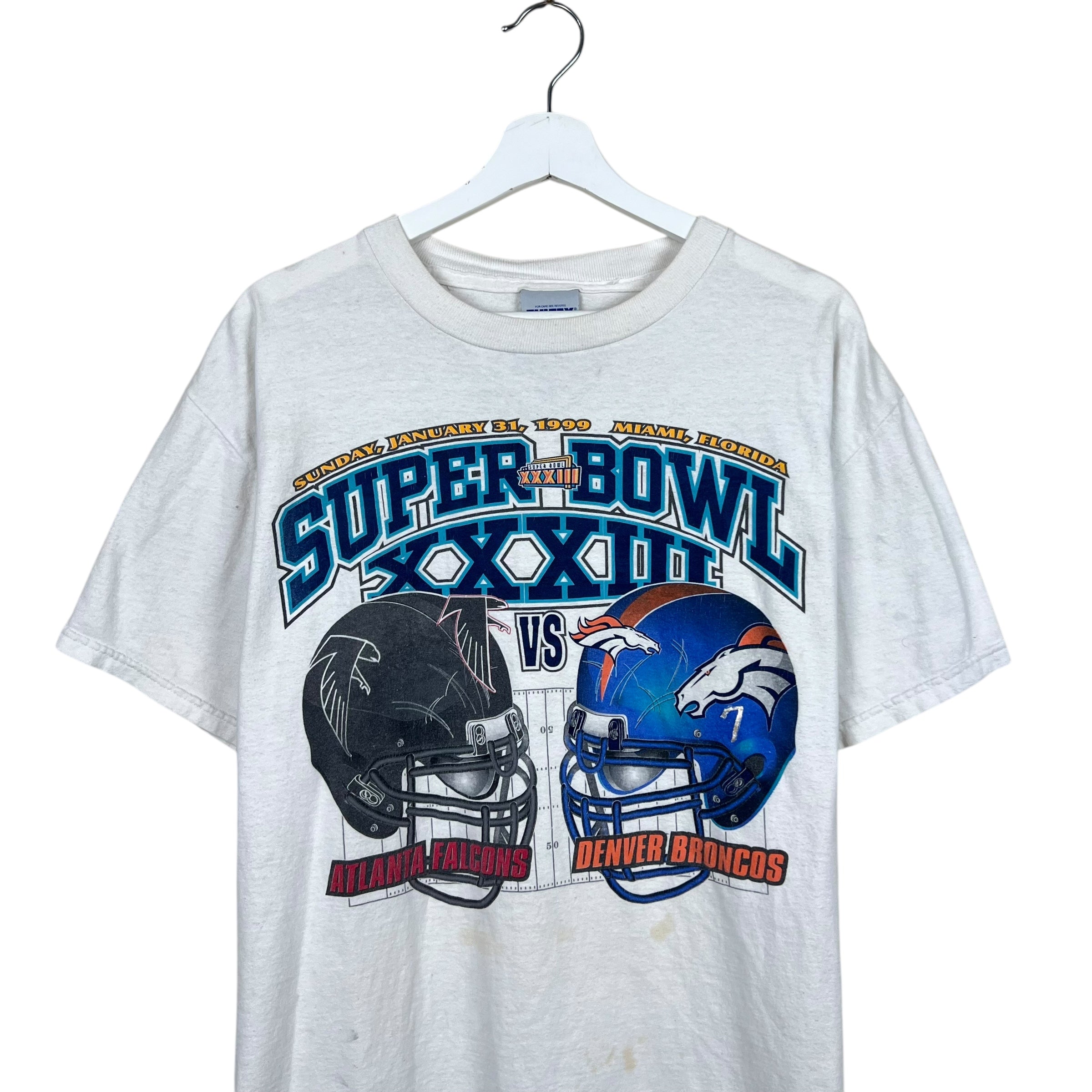 1999 Super Bowl XXXIII Denver Broncos vs Atlanta Falcons Promo Tee White
