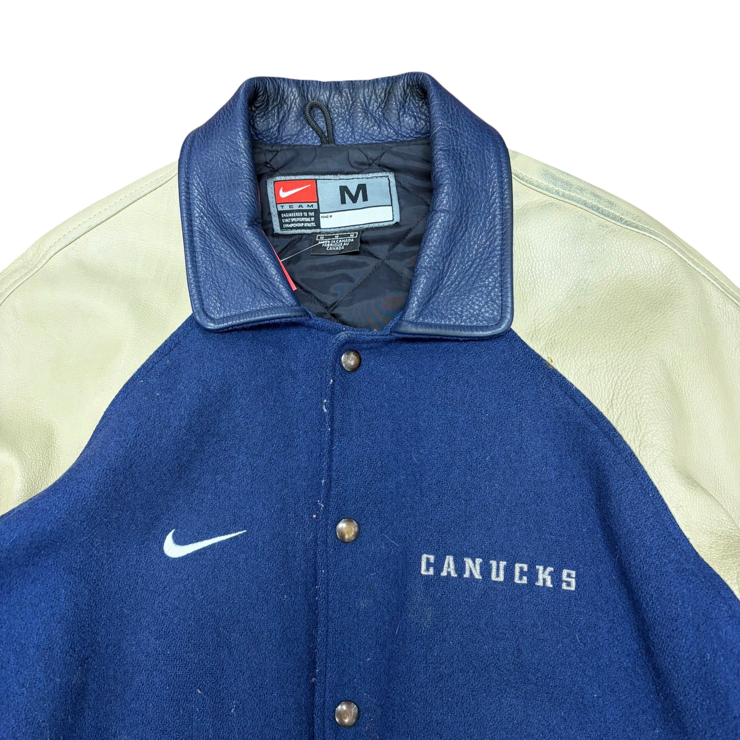 90’s Nike NHL Vancouver Canucks Leather Bomber Jacket Navy