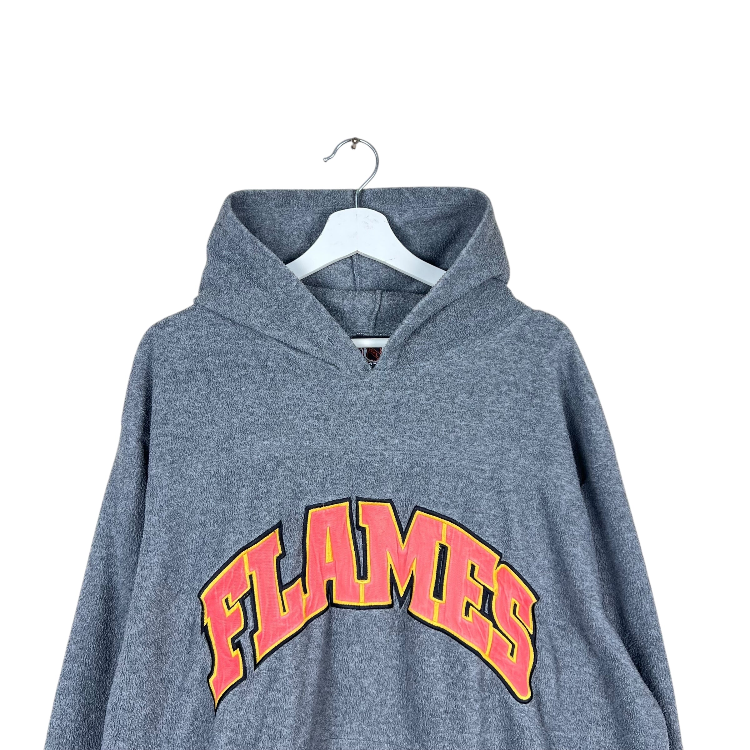 Vintage NHL Calgary Flames Fleece Embroidered Hoodie Grey