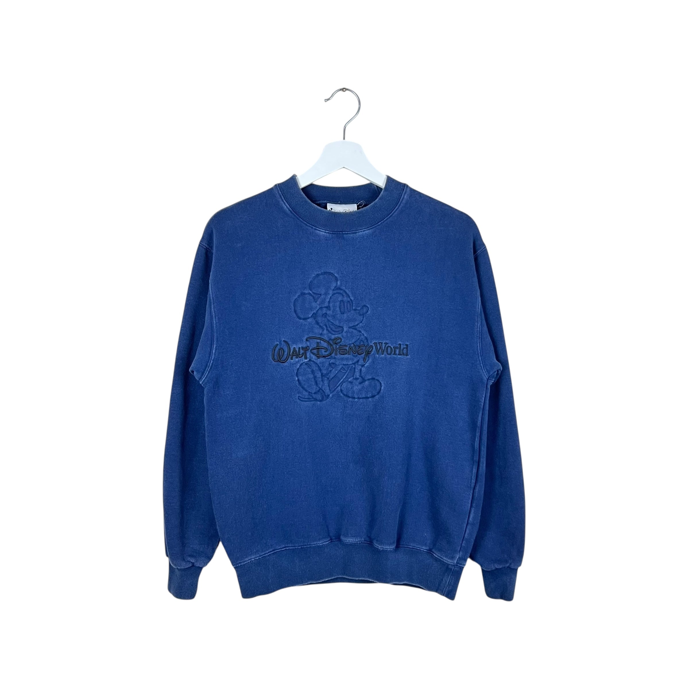 Vintage Walt Disney World Embossed Mickey Logo Crewneck Washed Navy
