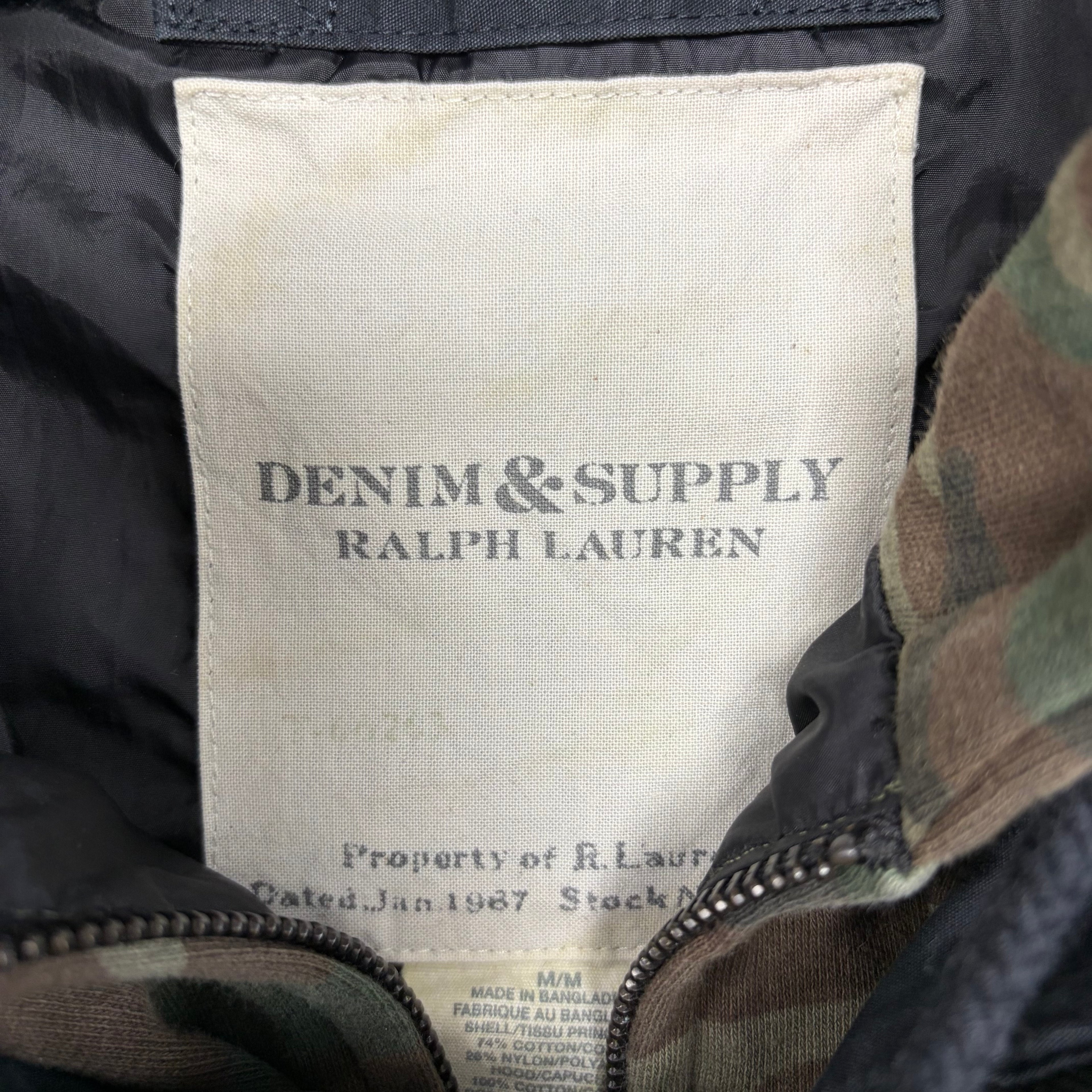 Vintage Denim & Supply Ralph Lauren Women’s Camo Hoodie Bomber Jacket Black