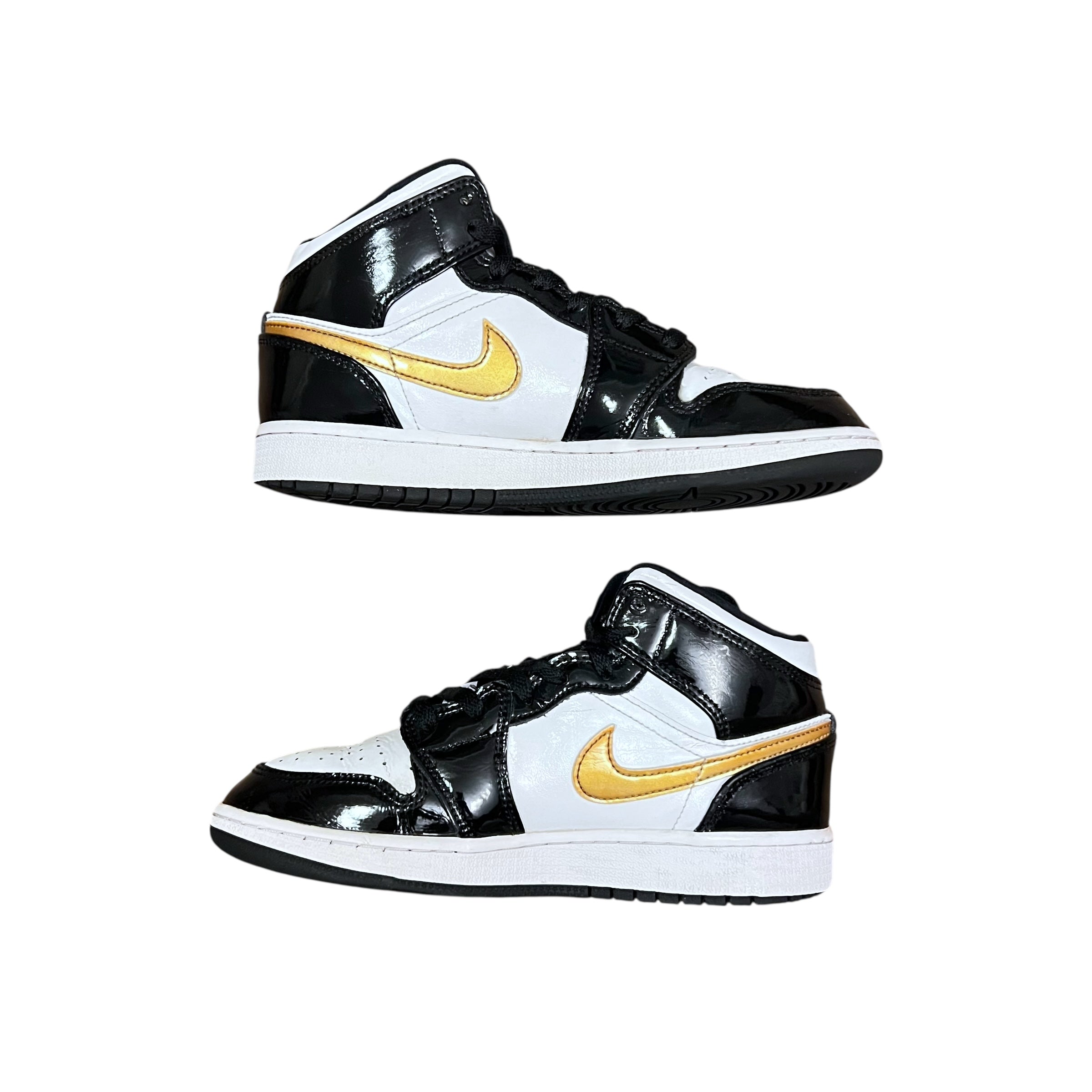 Jordan 1 Mid Patent Black White Gold (GS)