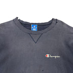 Vintage 90’s Champion Script Logo Thrashed Crewneck Navy