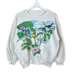 Vintage Tropical Forest Animals Crewneck Soft White